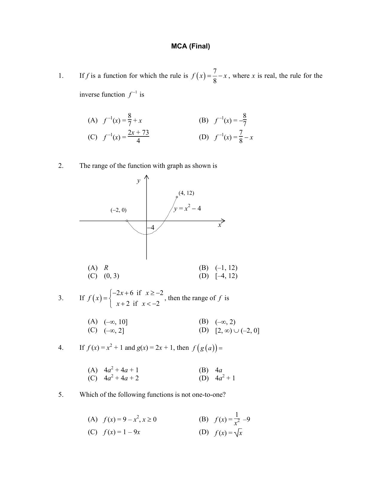 CUSAT CAT 2017 MCA Regular Question Paper - Page 1