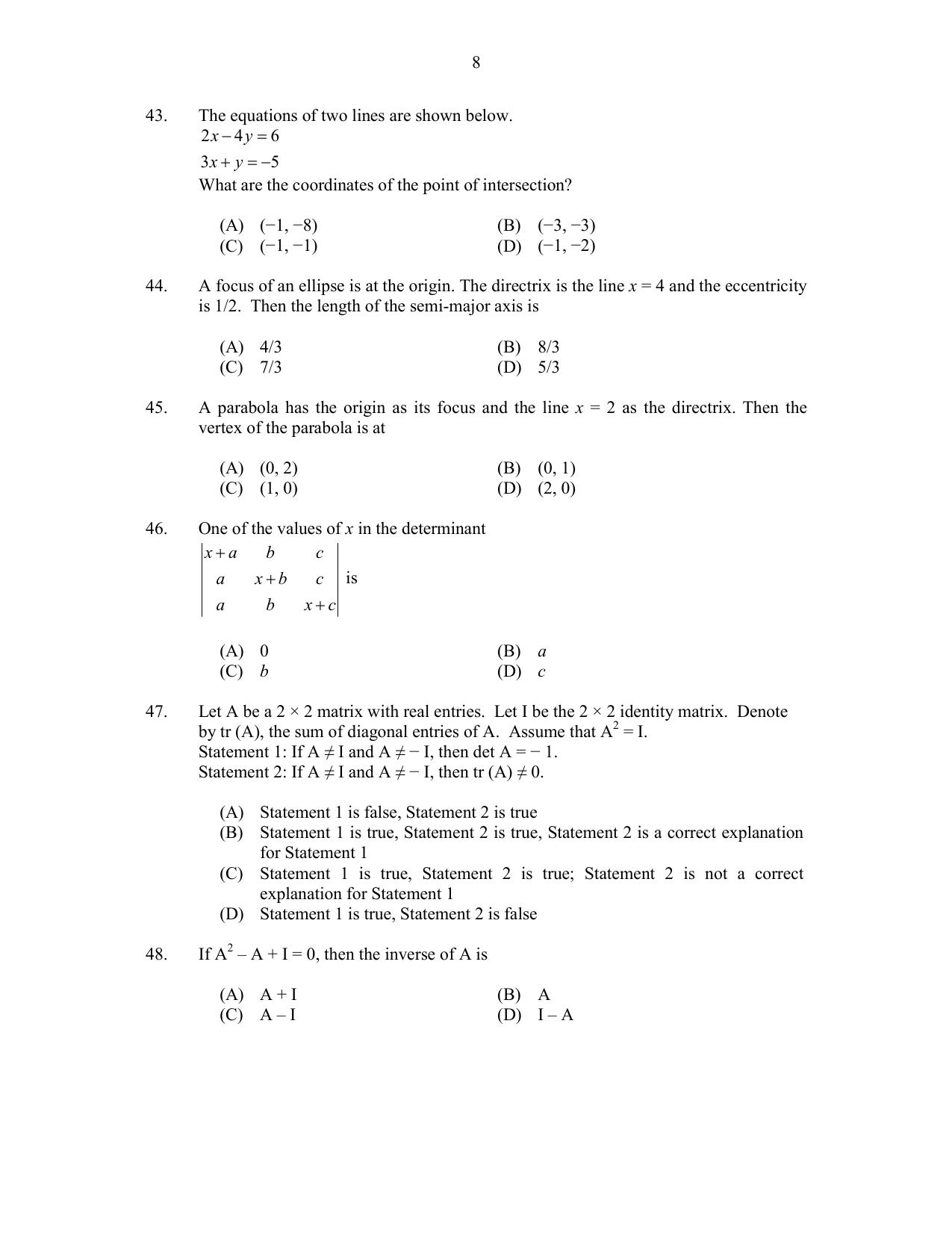 CUSAT CAT 2017 MCA Regular Question Paper - Page 8