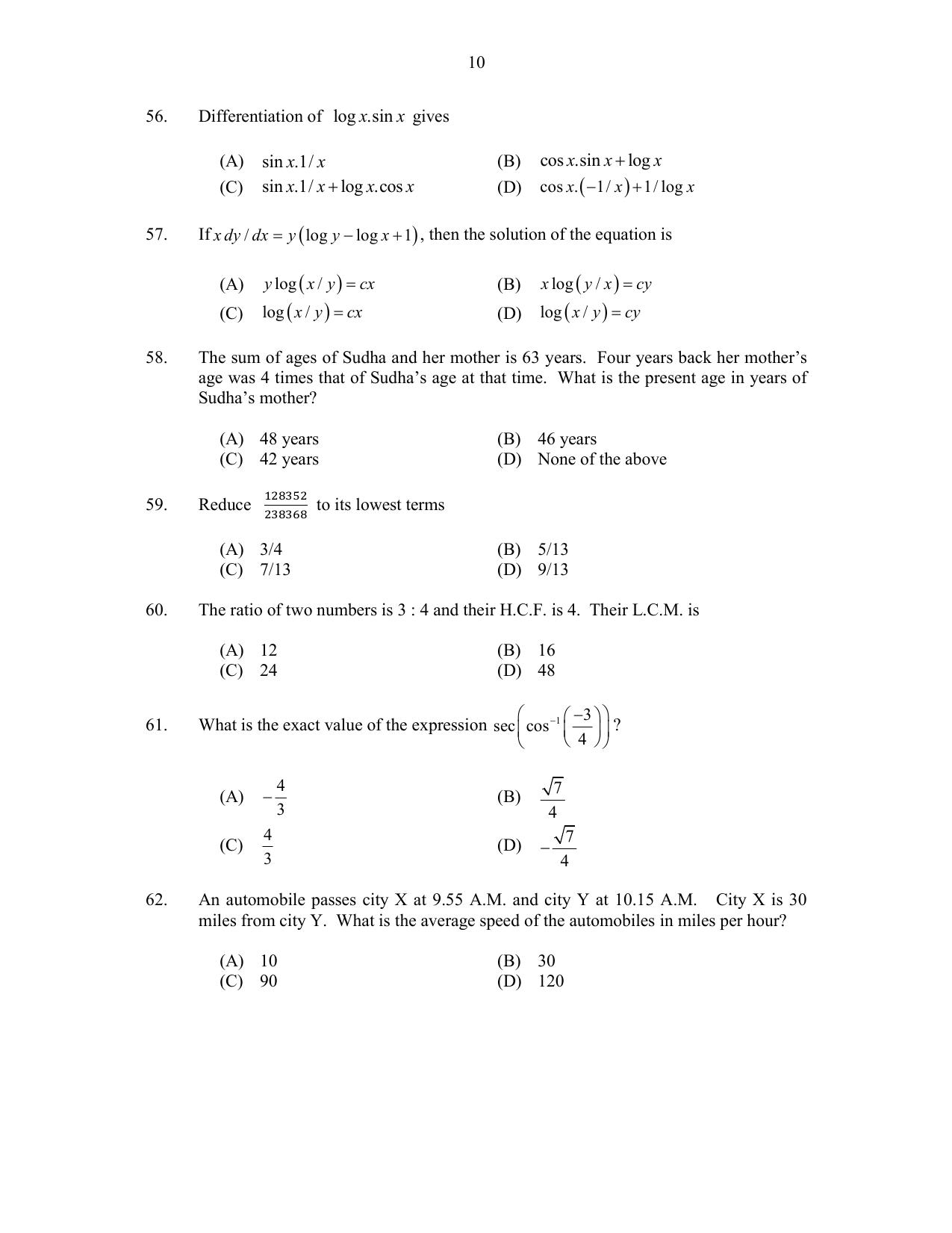 CUSAT CAT 2017 MCA Regular Question Paper - Page 10