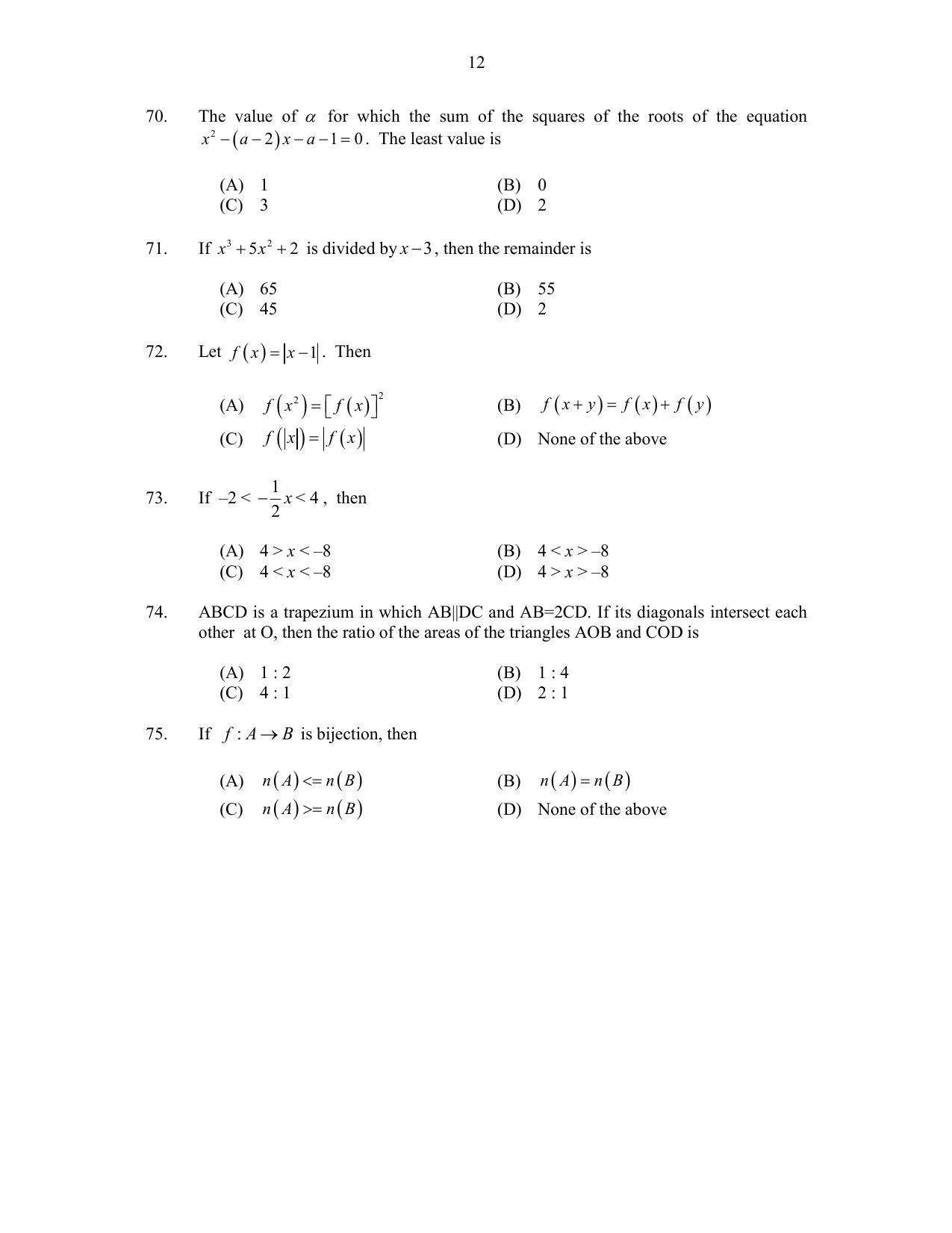 CUSAT CAT 2017 MCA Regular Question Paper - Page 12