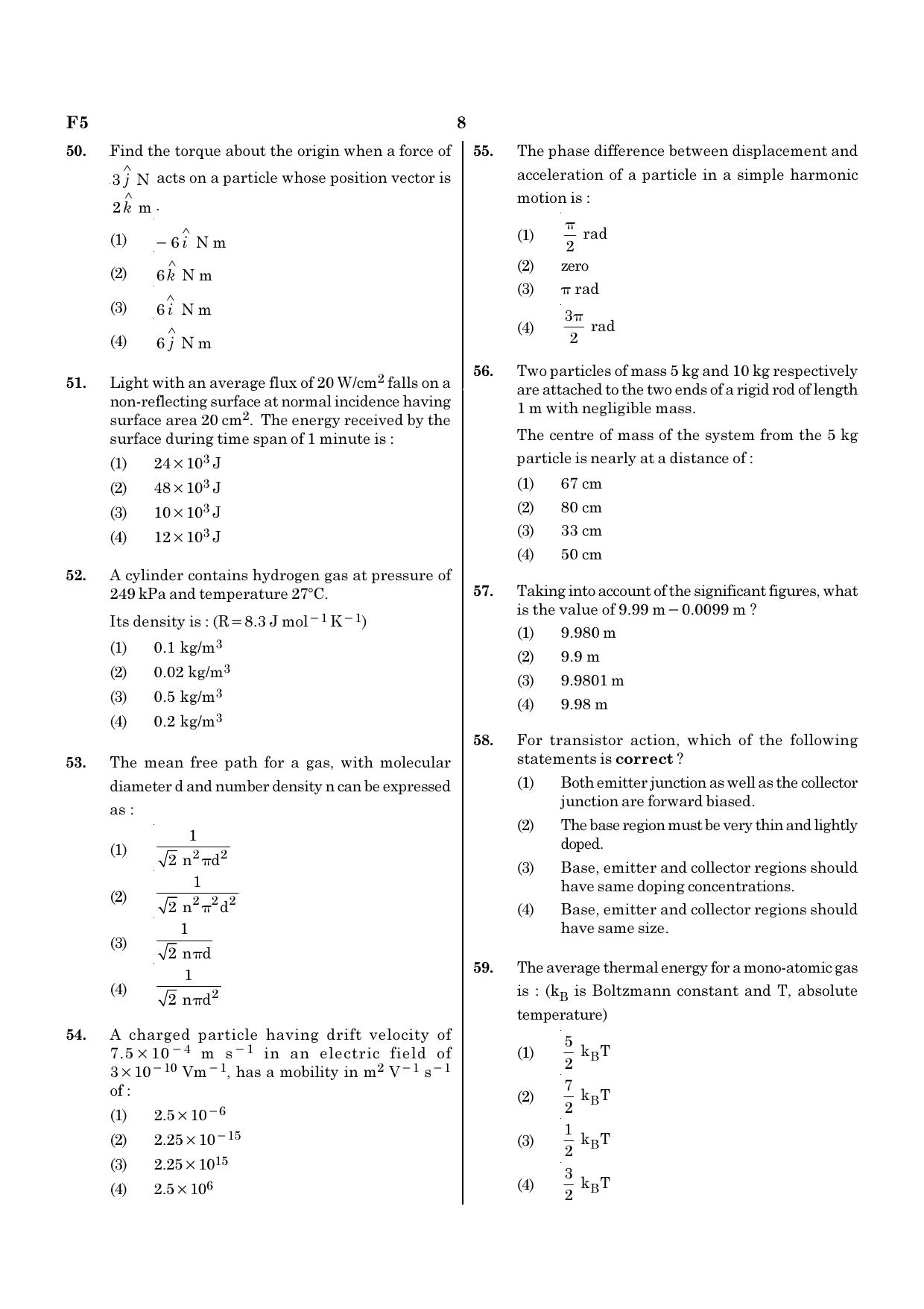 NEET F5 2020 Question Paper - Page 8