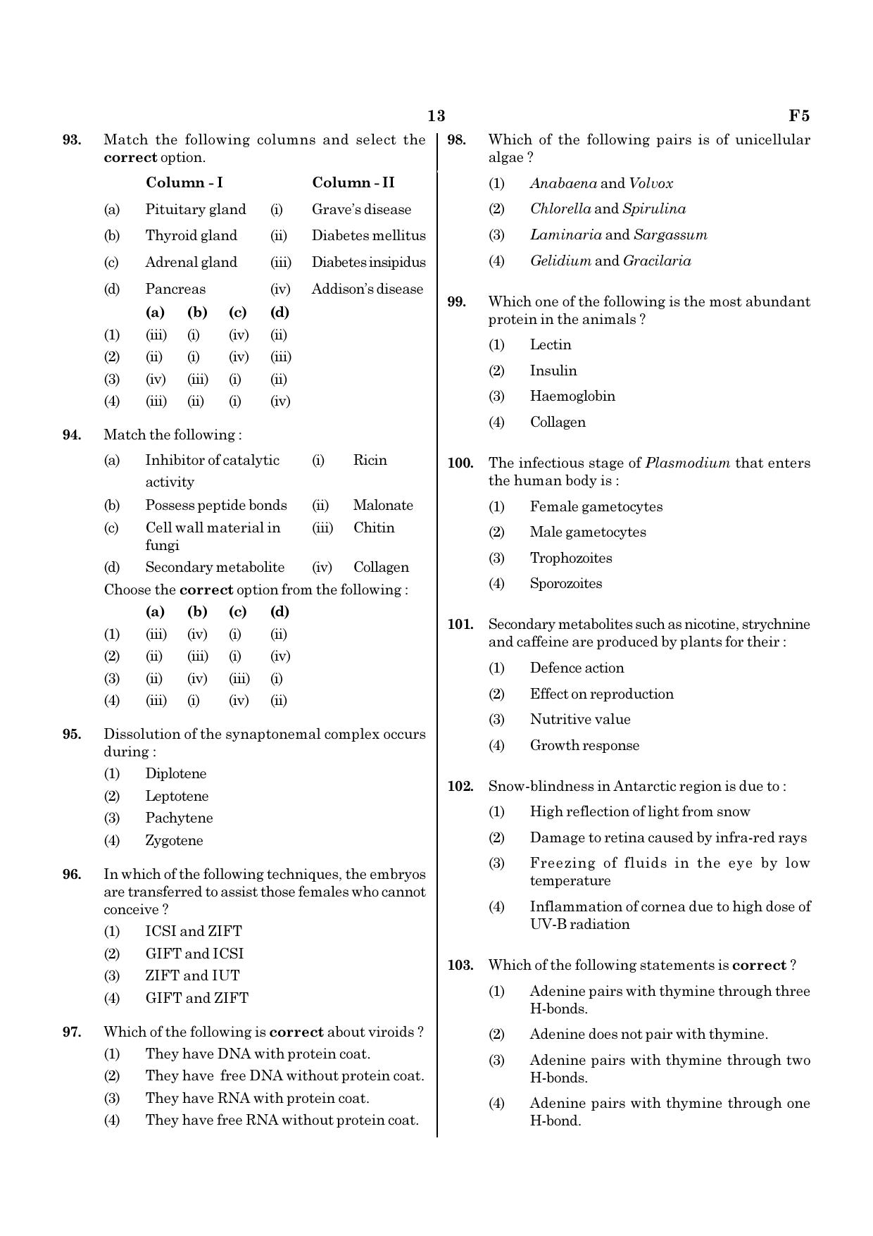 NEET F5 2020 Question Paper - Page 13
