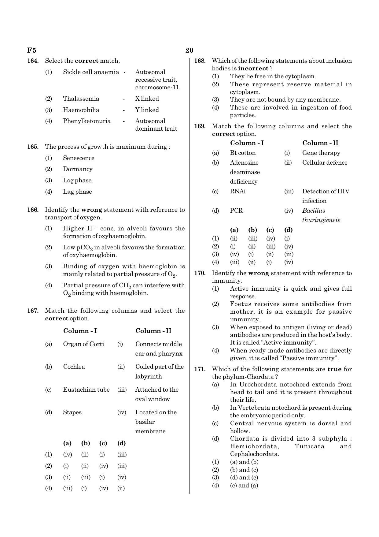 NEET F5 2020 Question Paper - Page 20