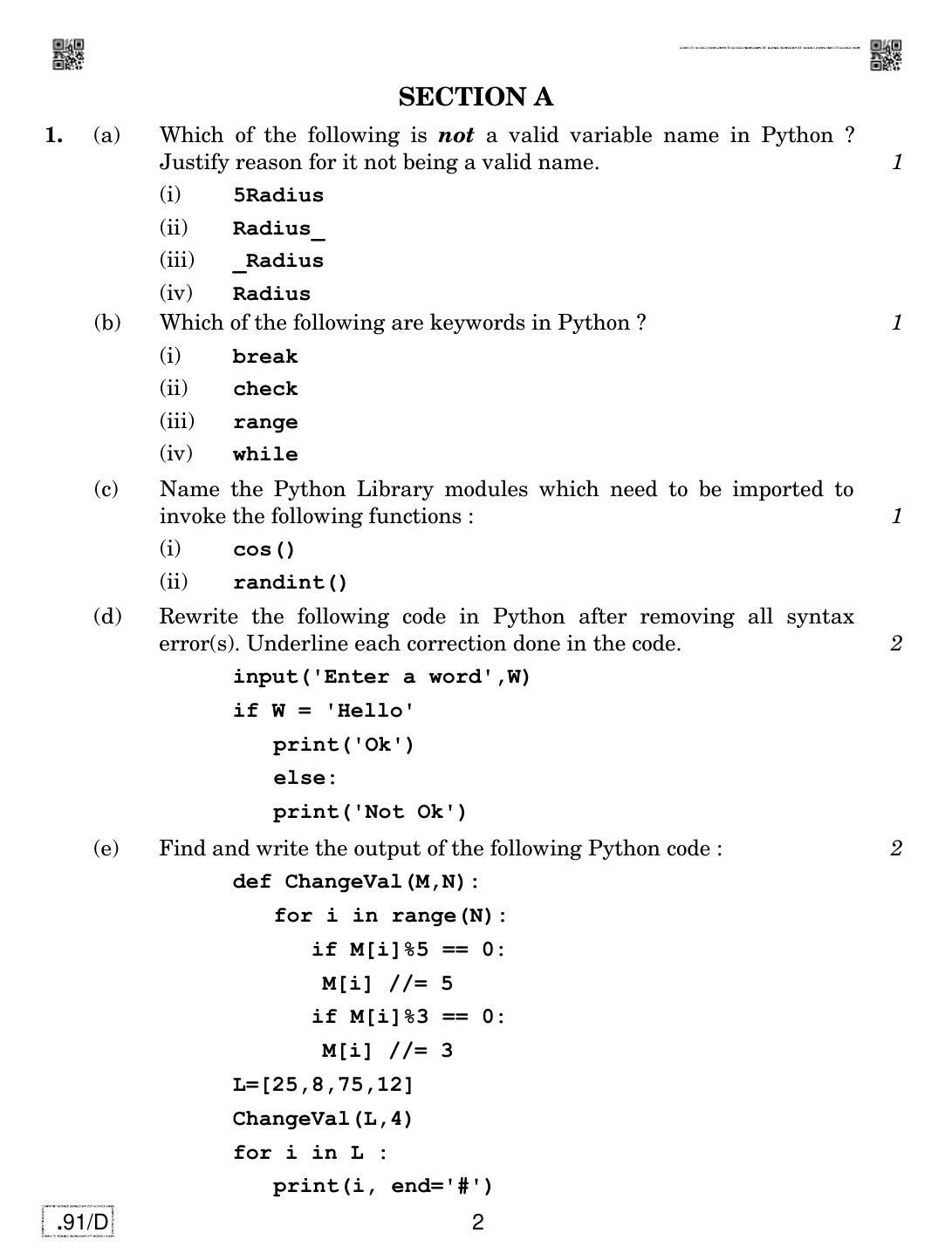 CBSE Class 12 CS 2020 Compartment Question Paper - Page 2