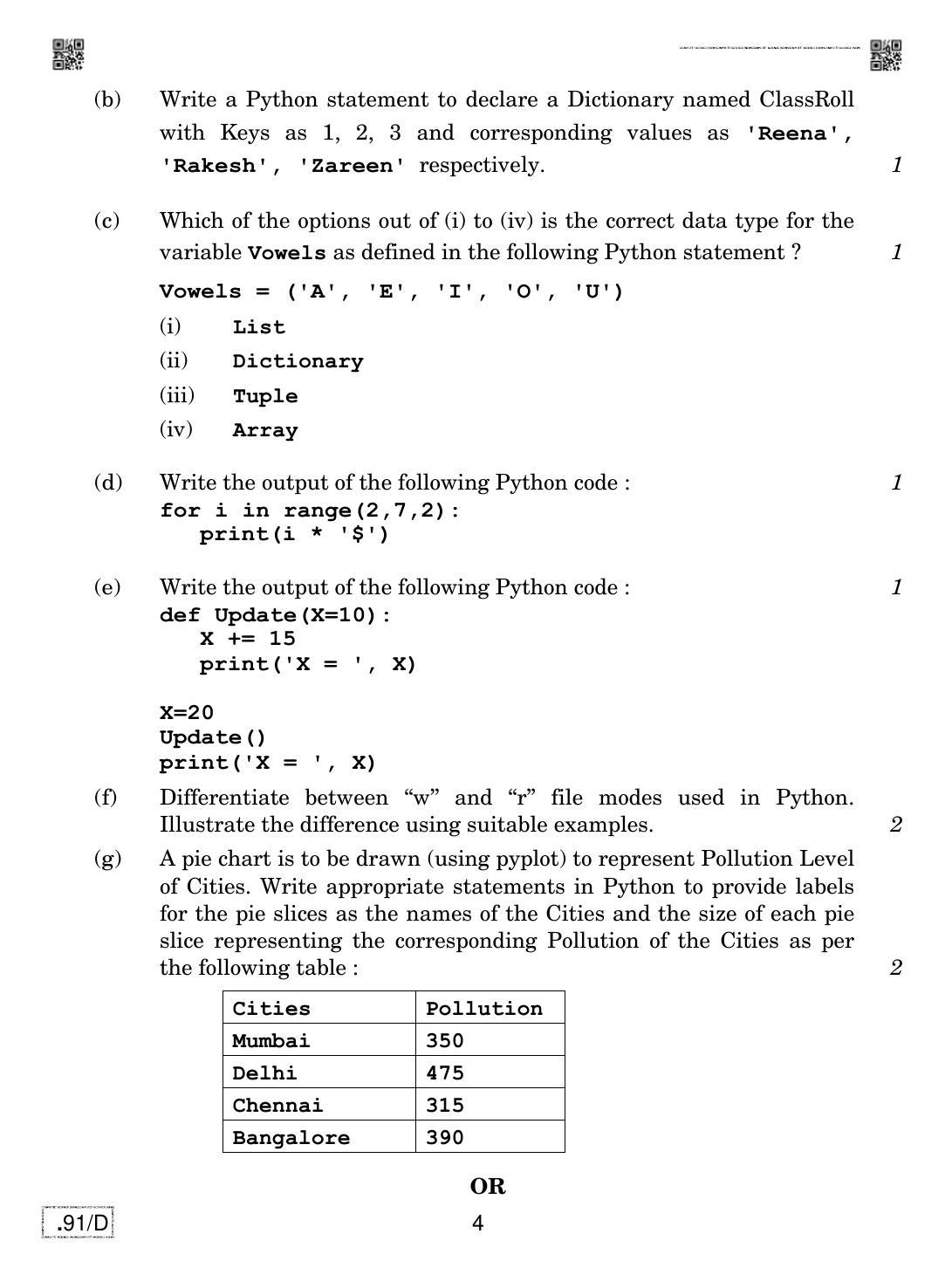 CBSE Class 12 CS 2020 Compartment Question Paper - Page 4