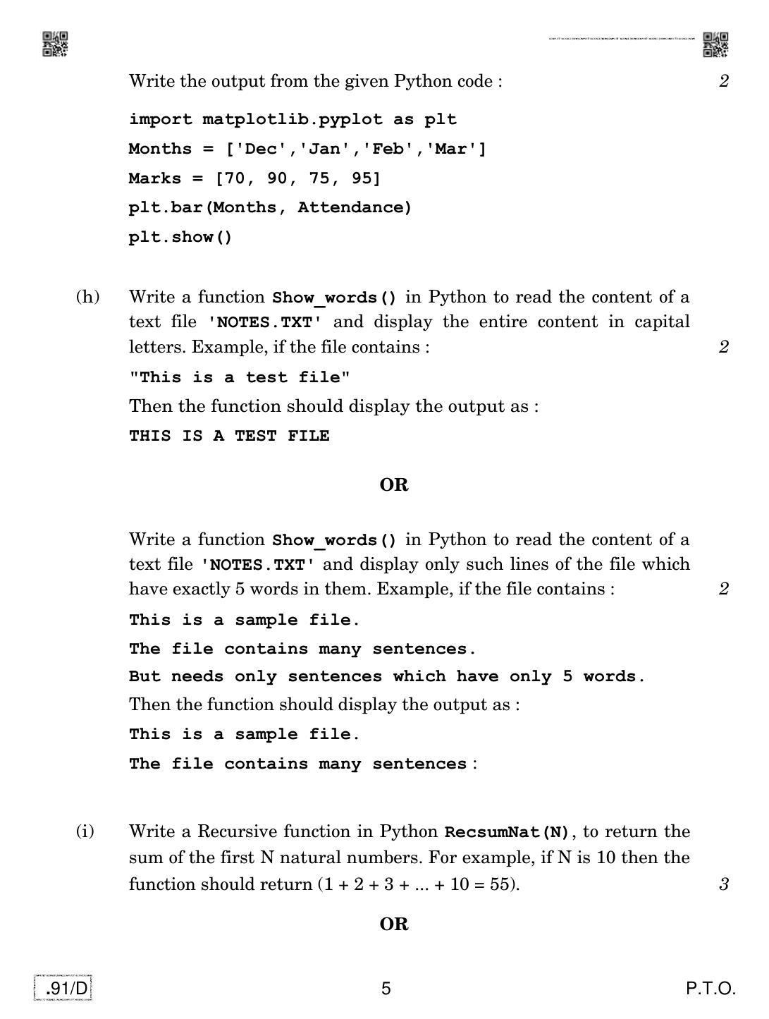 CBSE Class 12 CS 2020 Compartment Question Paper - Page 5