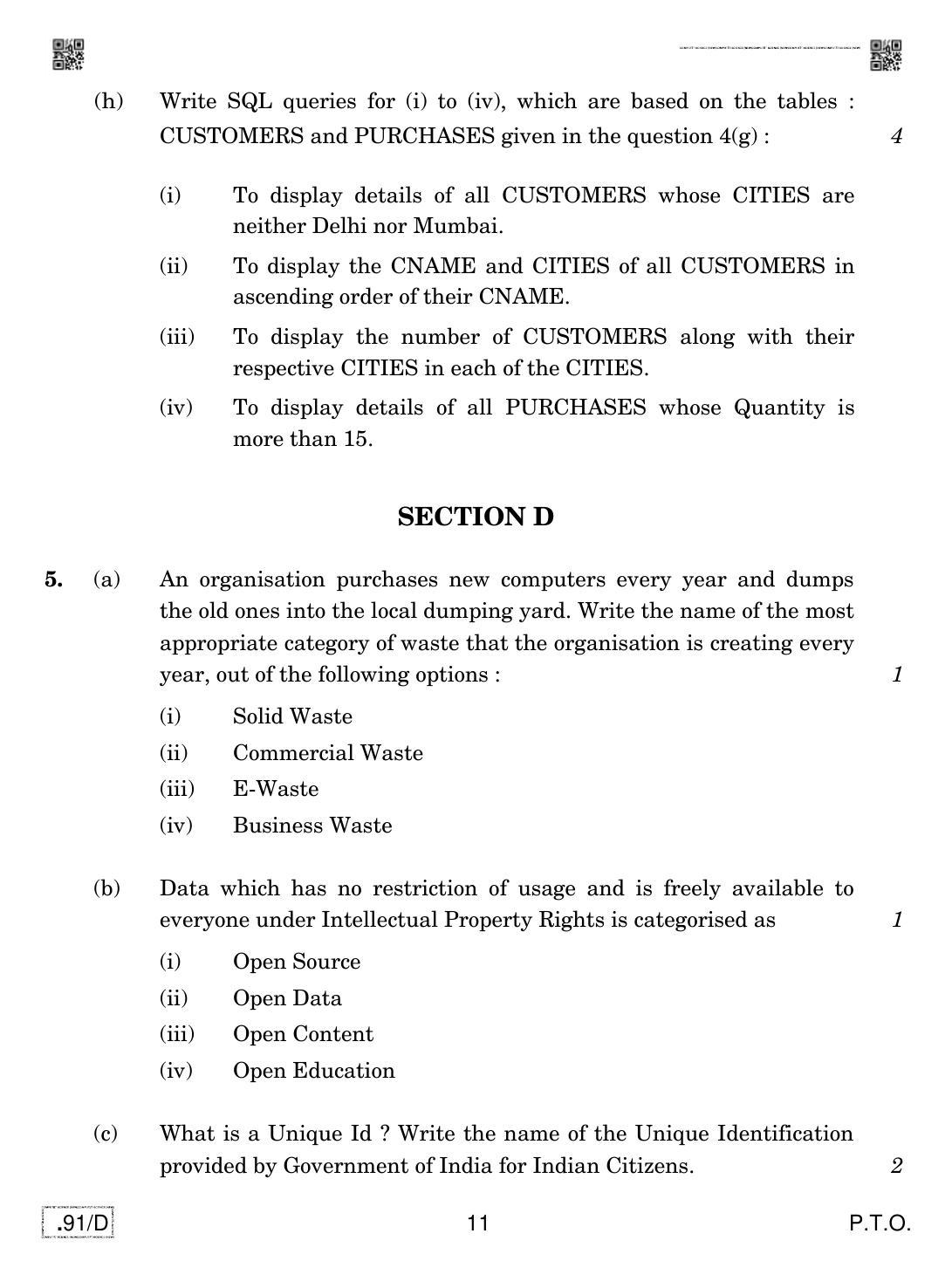 CBSE Class 12 CS 2020 Compartment Question Paper - Page 11
