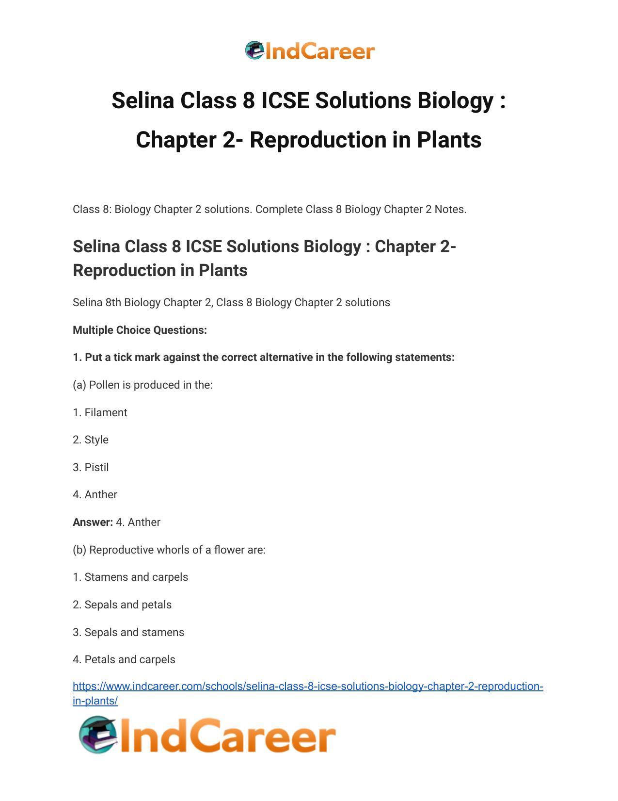 Selina Class 8 ICSE Solutions Biology : Chapter 2- Reproduction in Plants - Page 2