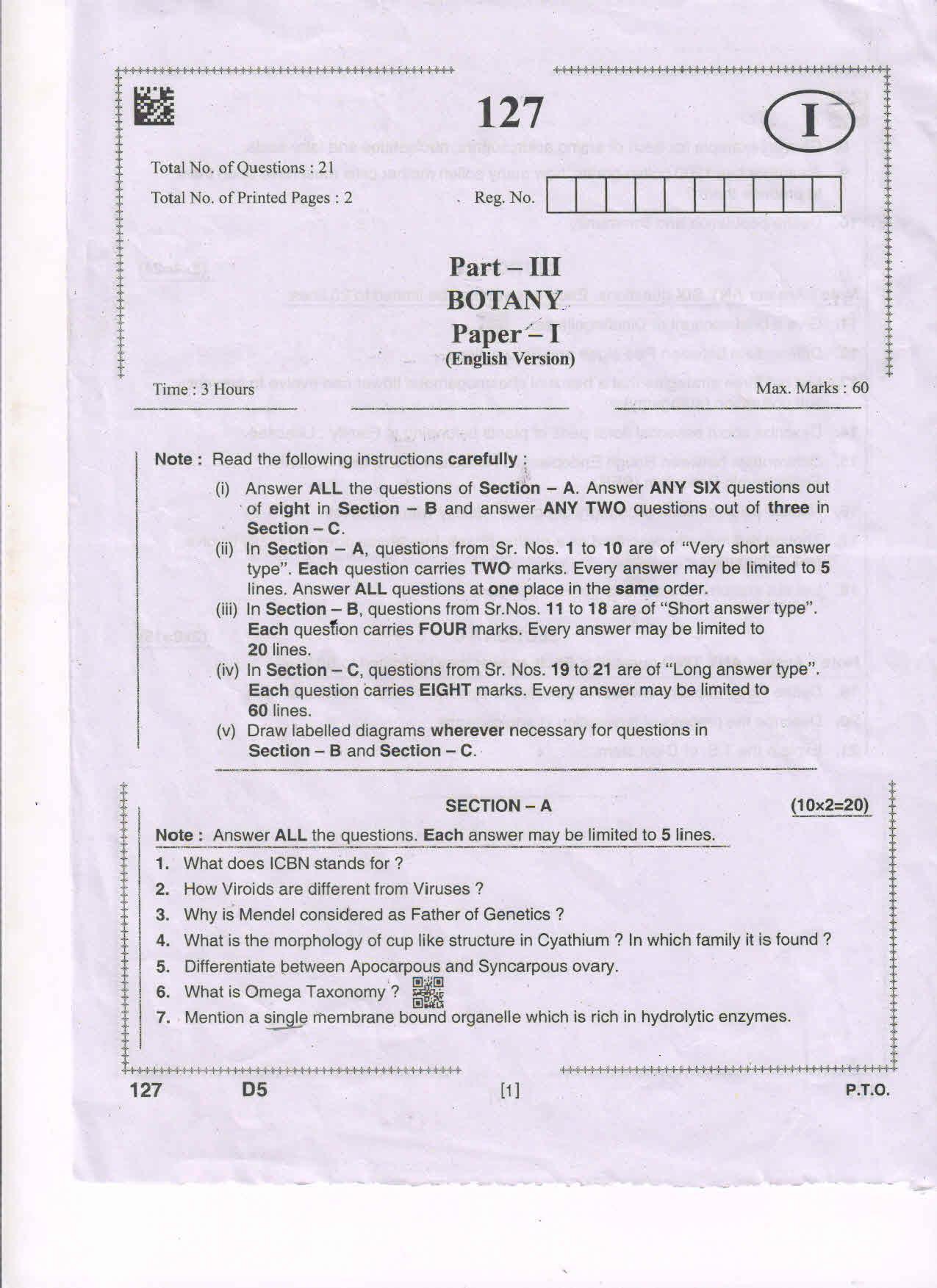 AP Inter 1st Year Botany-I(EM) Question Paper September-2021 - Page 1