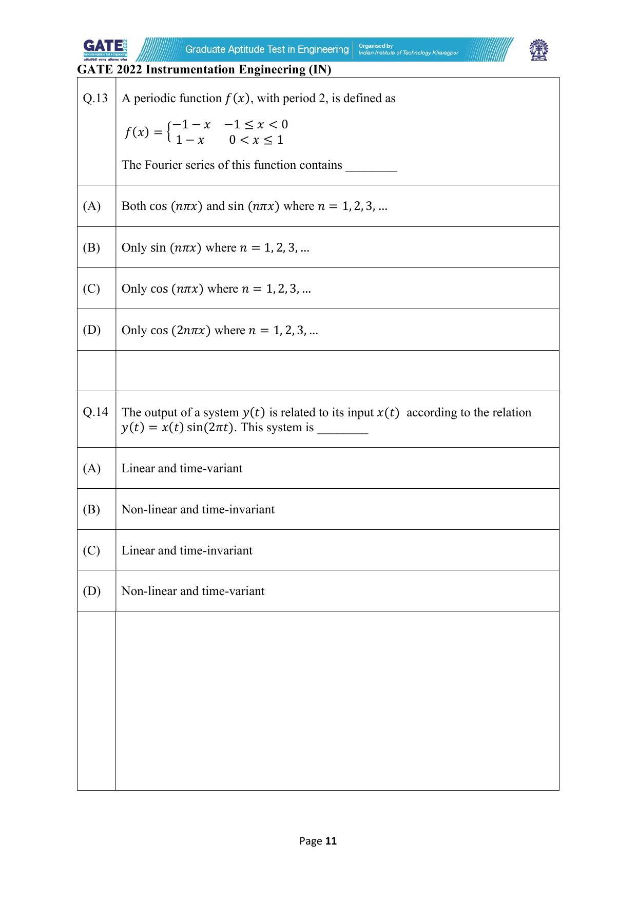 GATE 2022 Instrumentation Engineering (IN) Question Paper - Page 11