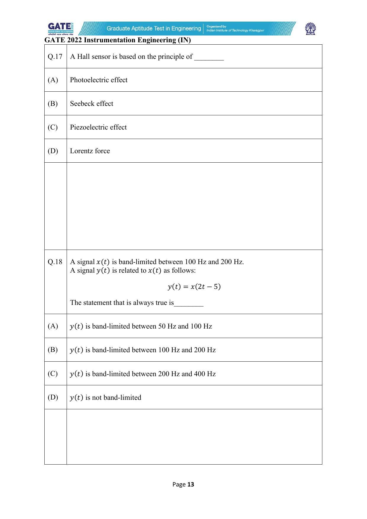GATE 2022 Instrumentation Engineering (IN) Question Paper - Page 13