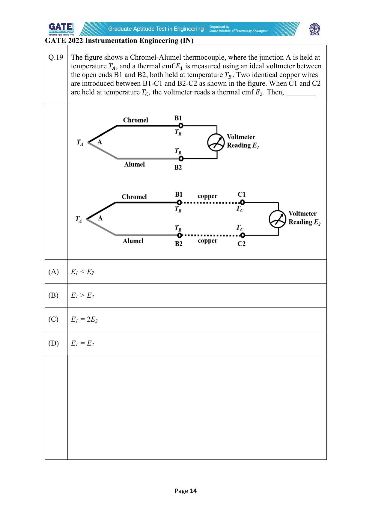 GATE 2022 Instrumentation Engineering (IN) Question Paper - Page 14