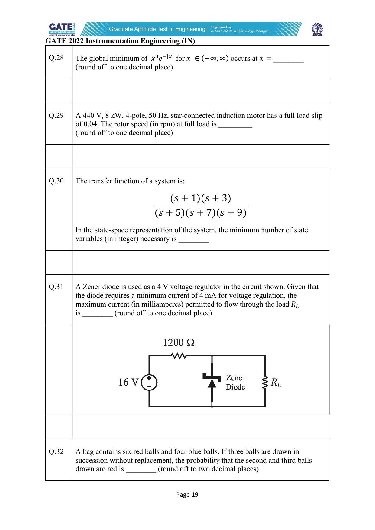GATE 2022 Instrumentation Engineering (IN) Question Paper - Page 19