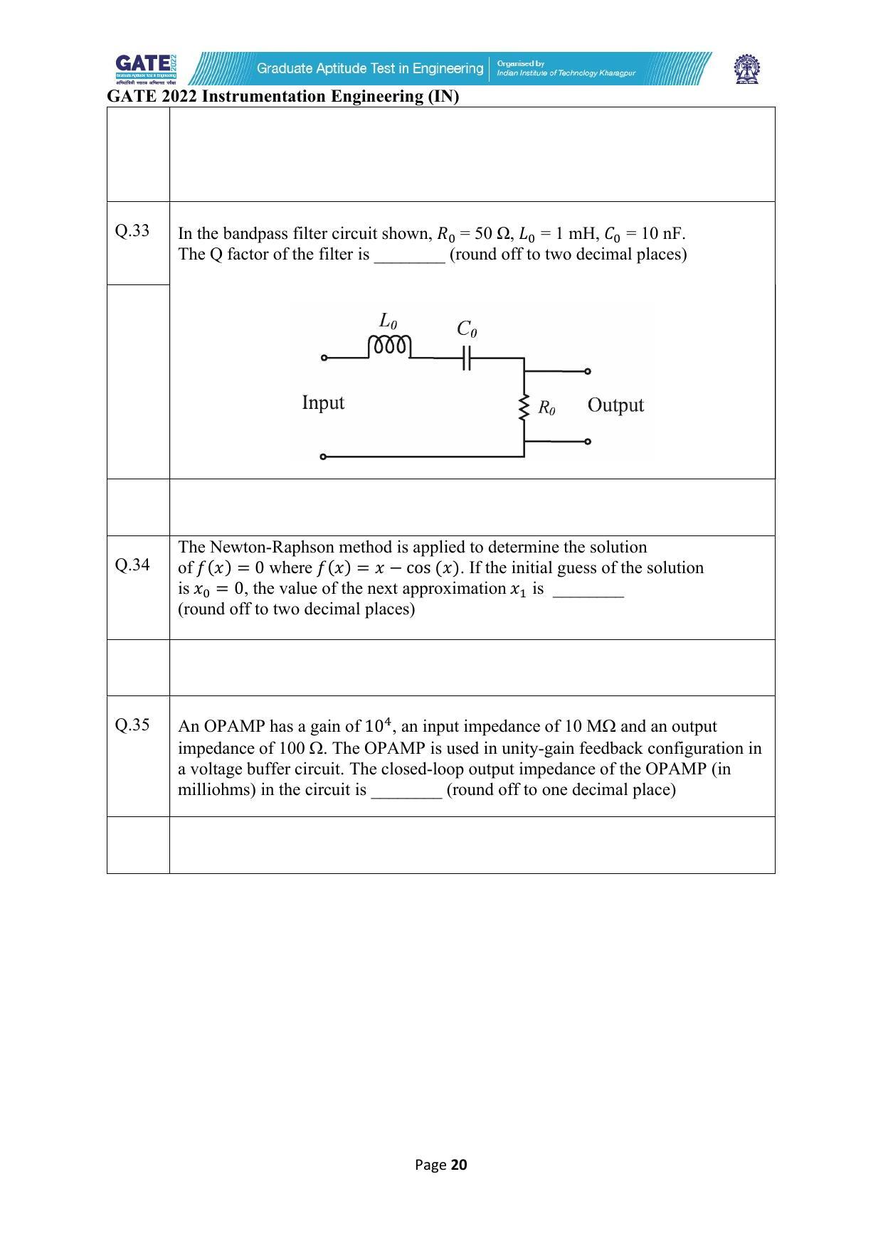GATE 2022 Instrumentation Engineering (IN) Question Paper - Page 20
