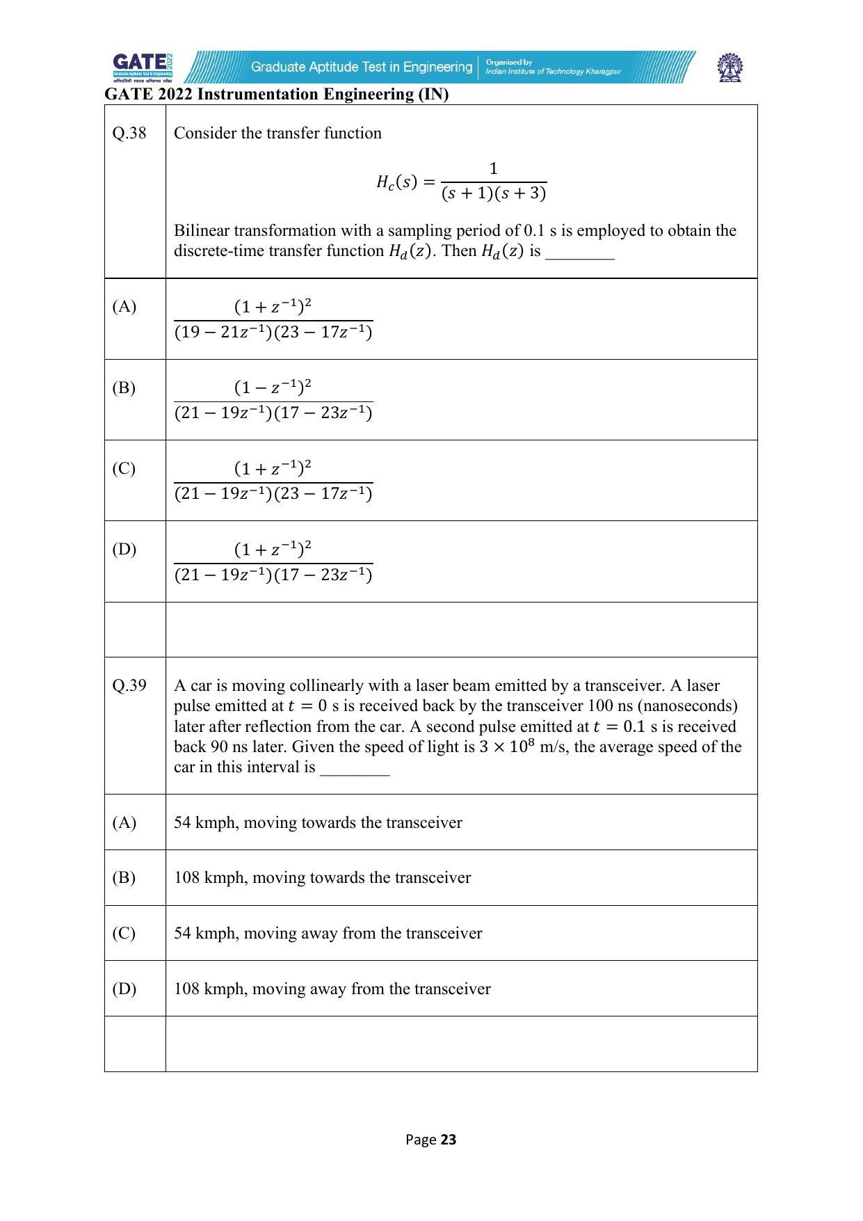 GATE 2022 Instrumentation Engineering (IN) Question Paper - Page 23