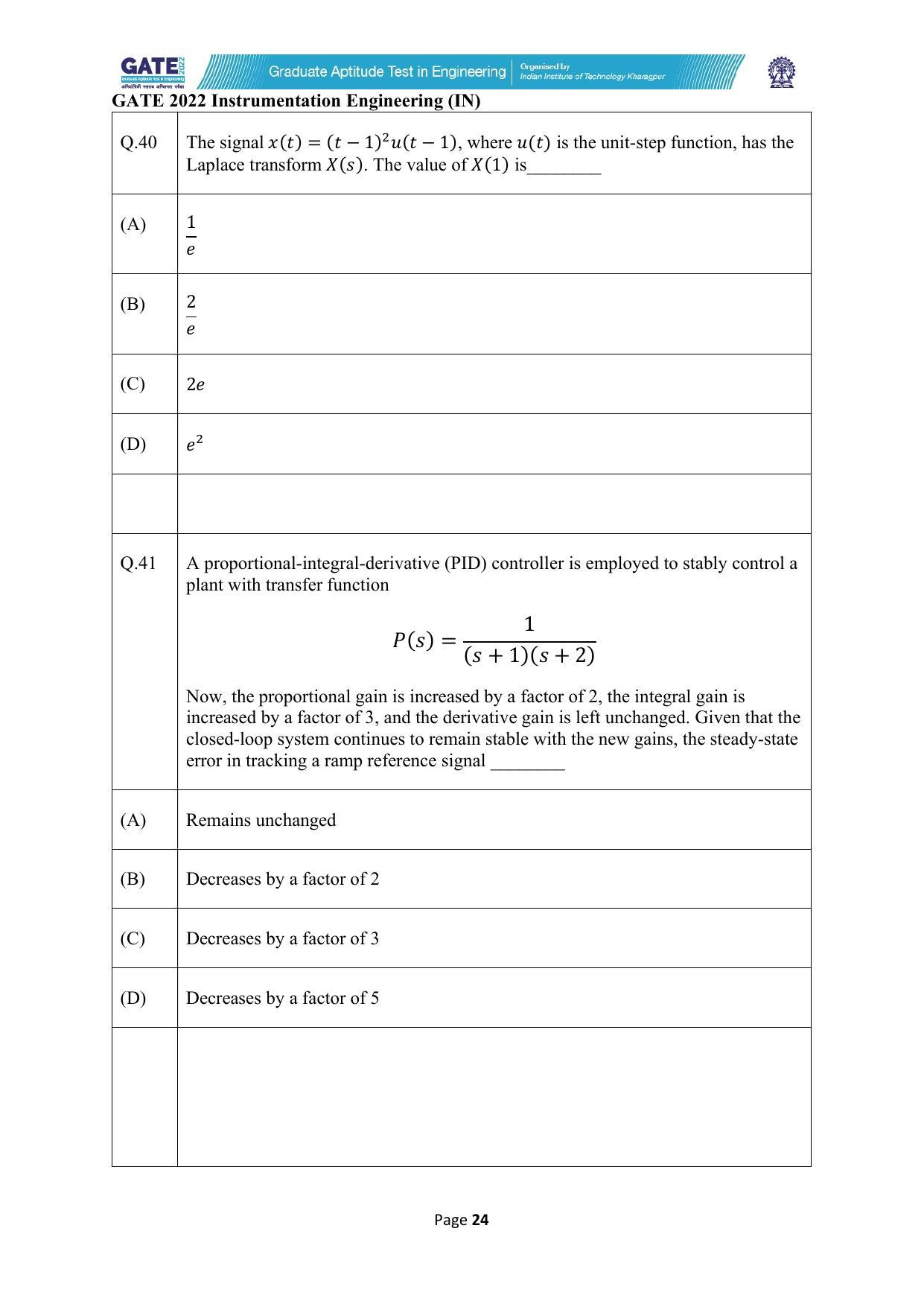 GATE 2022 Instrumentation Engineering (IN) Question Paper - Page 24