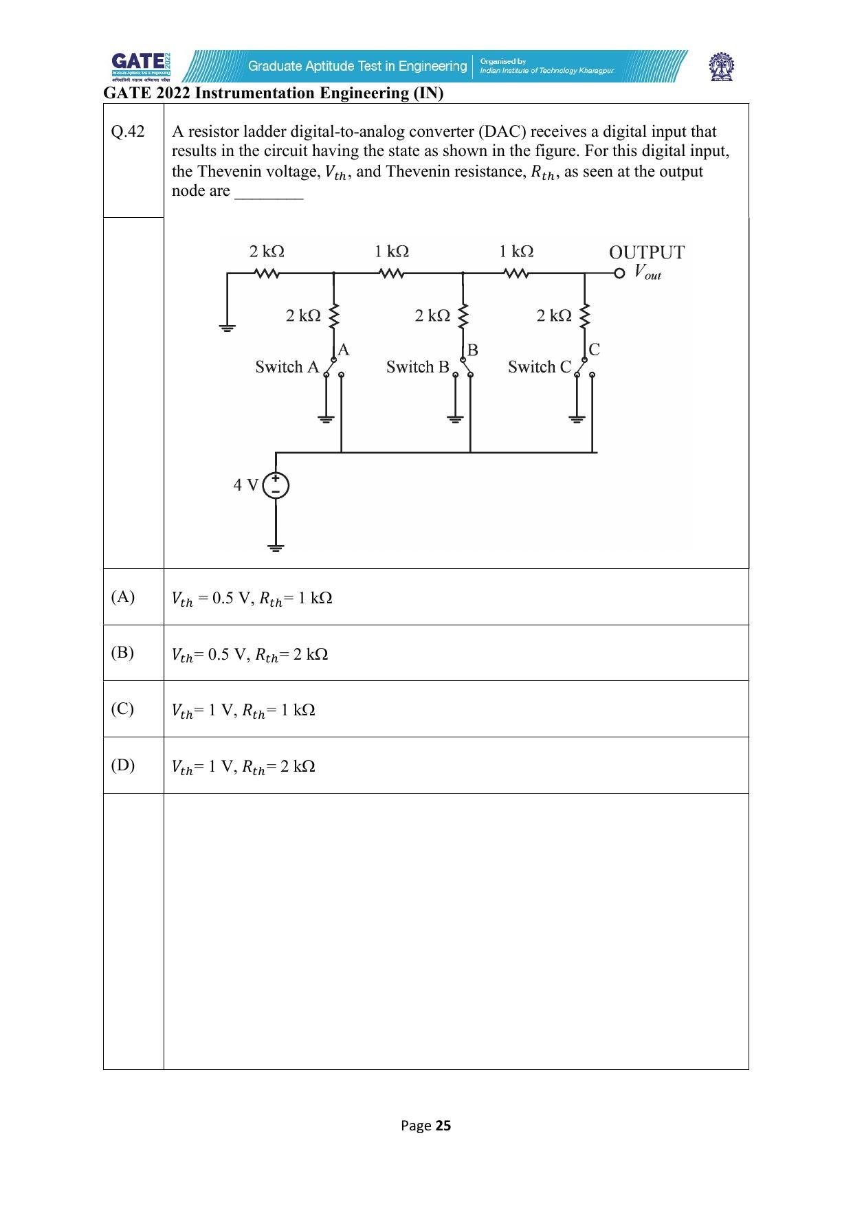 GATE 2022 Instrumentation Engineering (IN) Question Paper - Page 25