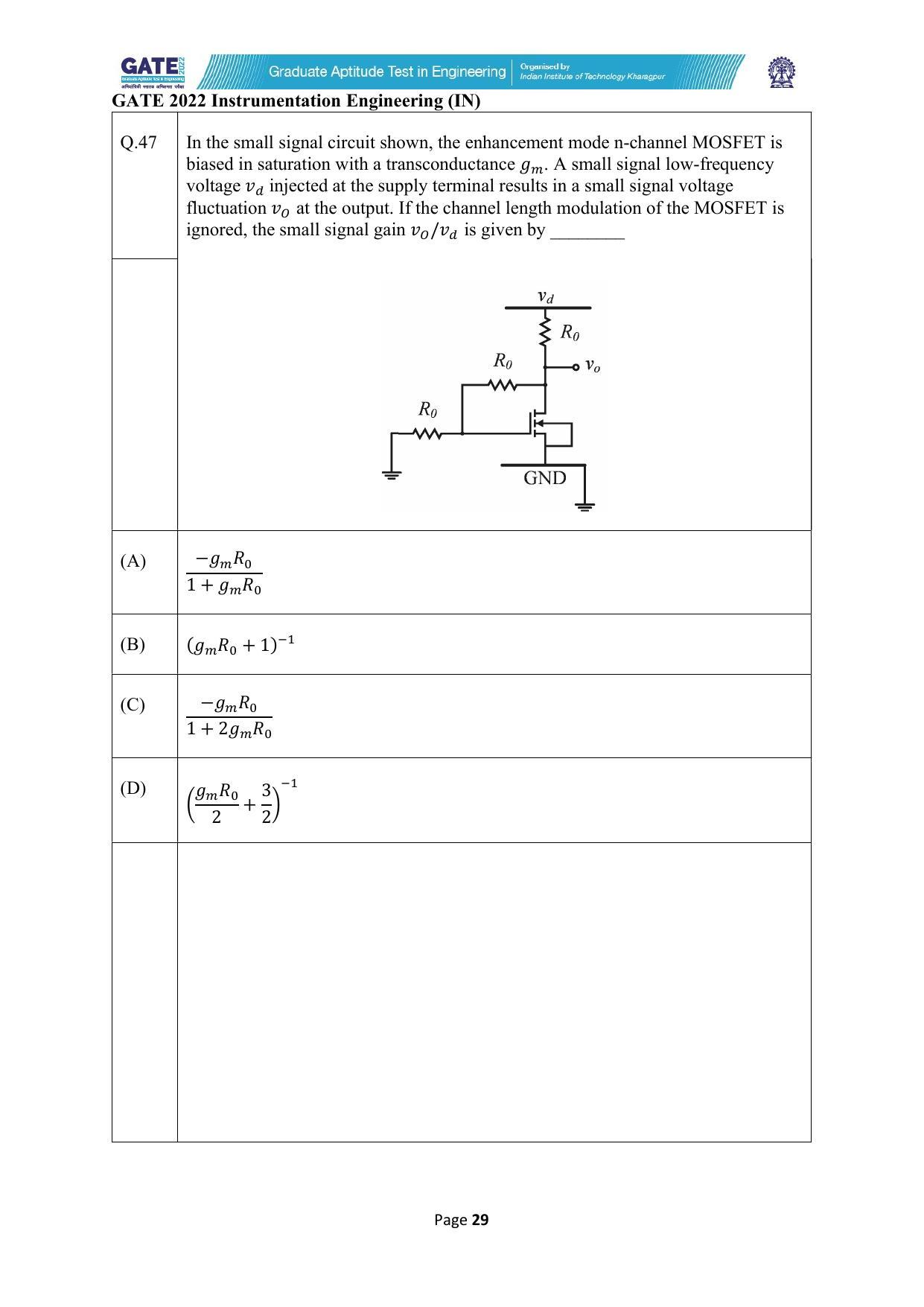 GATE 2022 Instrumentation Engineering (IN) Question Paper - Page 29