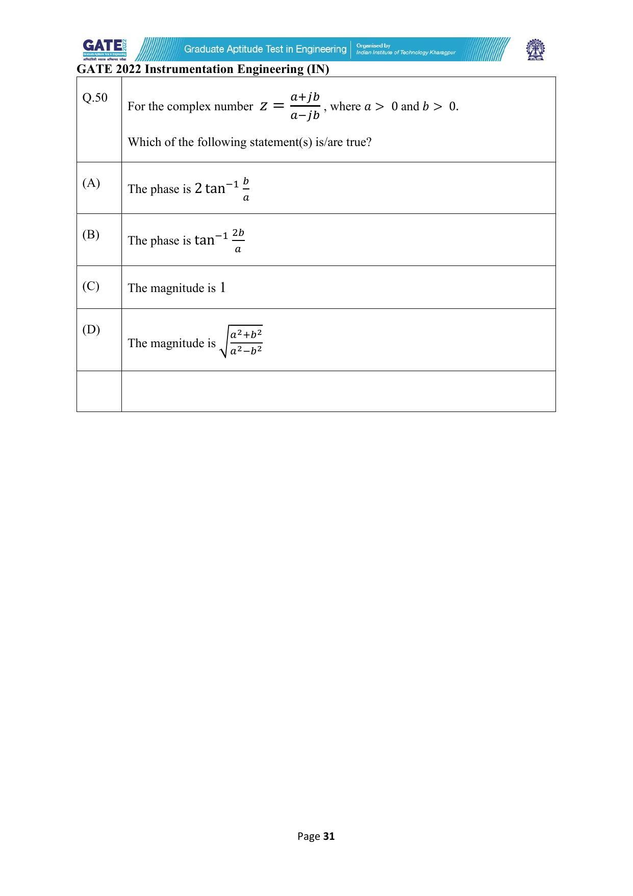 GATE 2022 Instrumentation Engineering (IN) Question Paper - Page 31