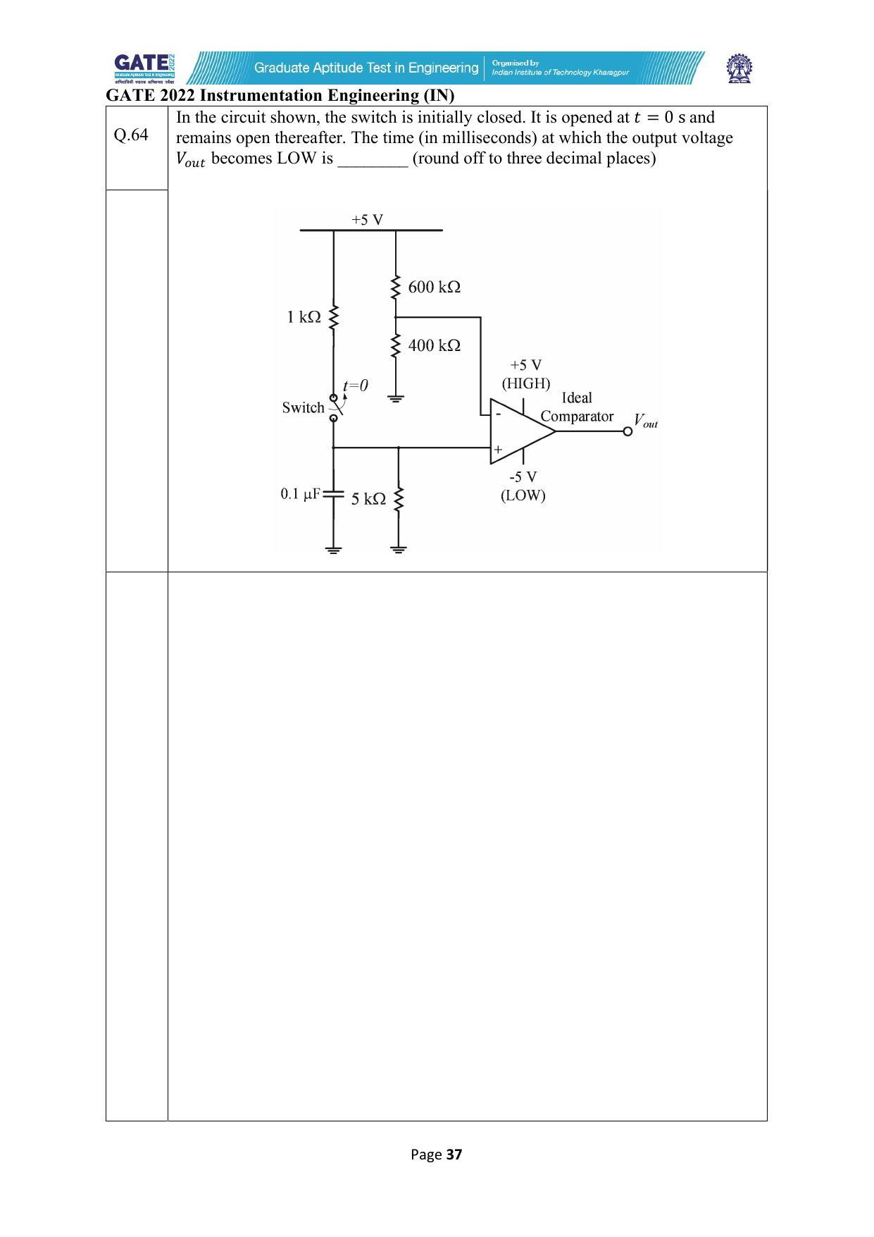 GATE 2022 Instrumentation Engineering (IN) Question Paper - Page 37