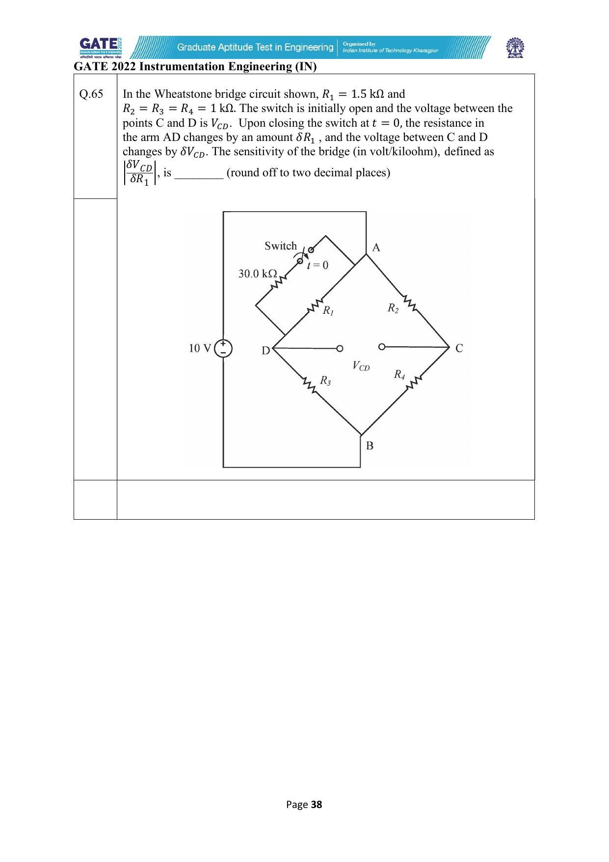 GATE 2022 Instrumentation Engineering (IN) Question Paper - Page 38