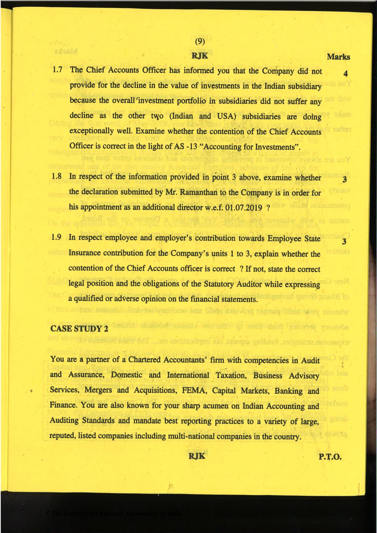 CA Final Nov 2019 Question Paper -Paper 6F – Multidisciplinary Case Study - Page 9