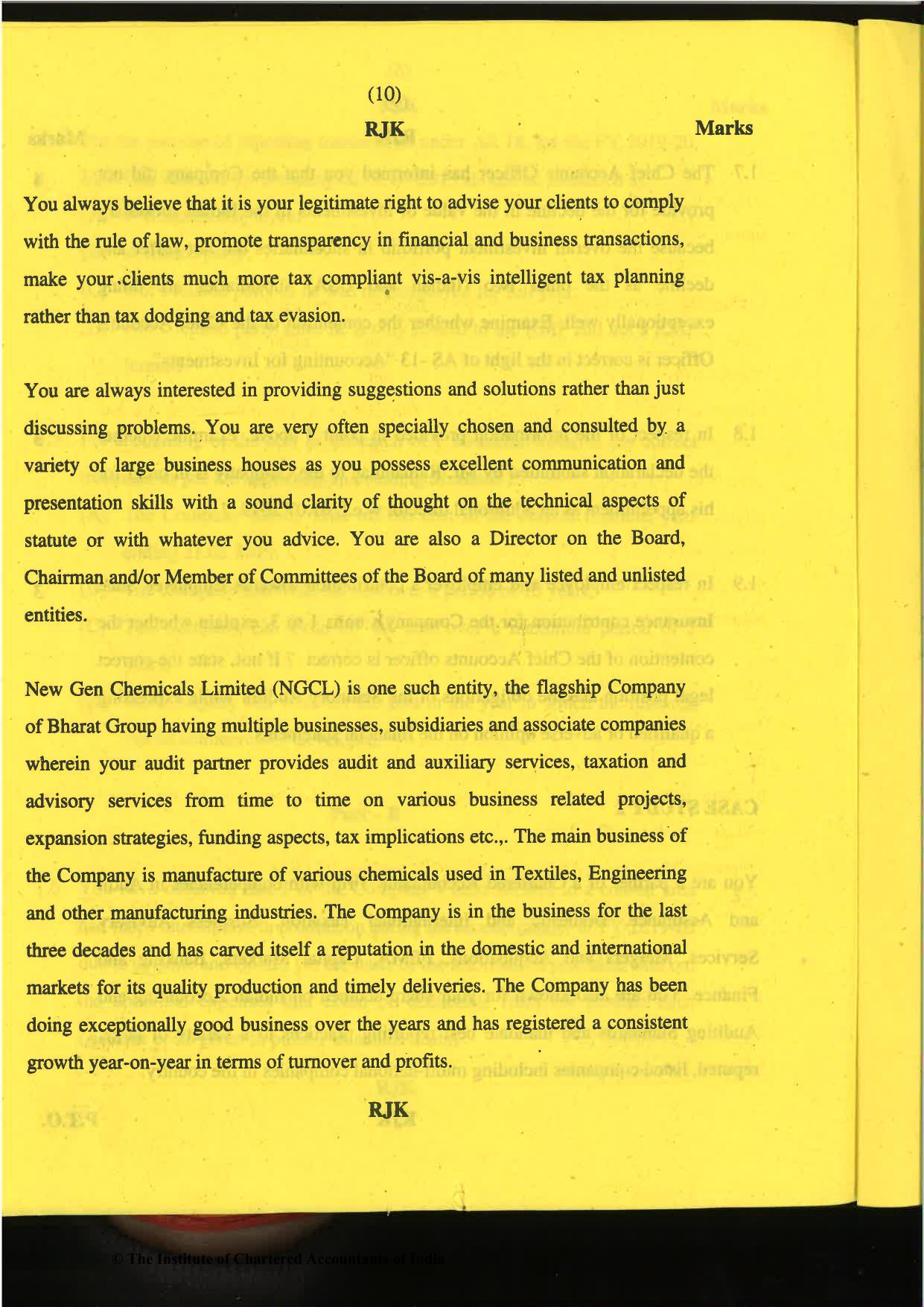 CA Final Nov 2019 Question Paper -Paper 6F – Multidisciplinary Case Study - Page 10