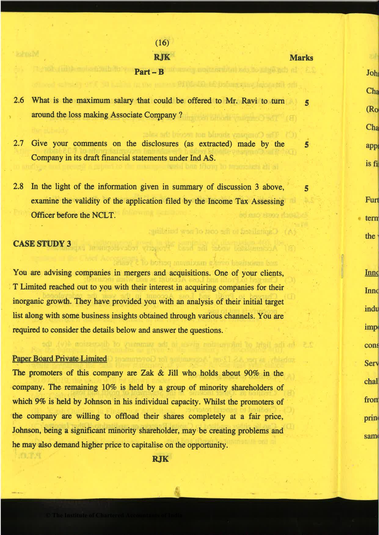 CA Final Nov 2019 Question Paper -Paper 6F – Multidisciplinary Case Study - Page 16