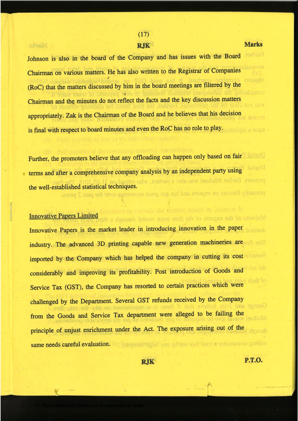 CA Final Nov 2019 Question Paper -Paper 6F – Multidisciplinary Case Study - Page 17