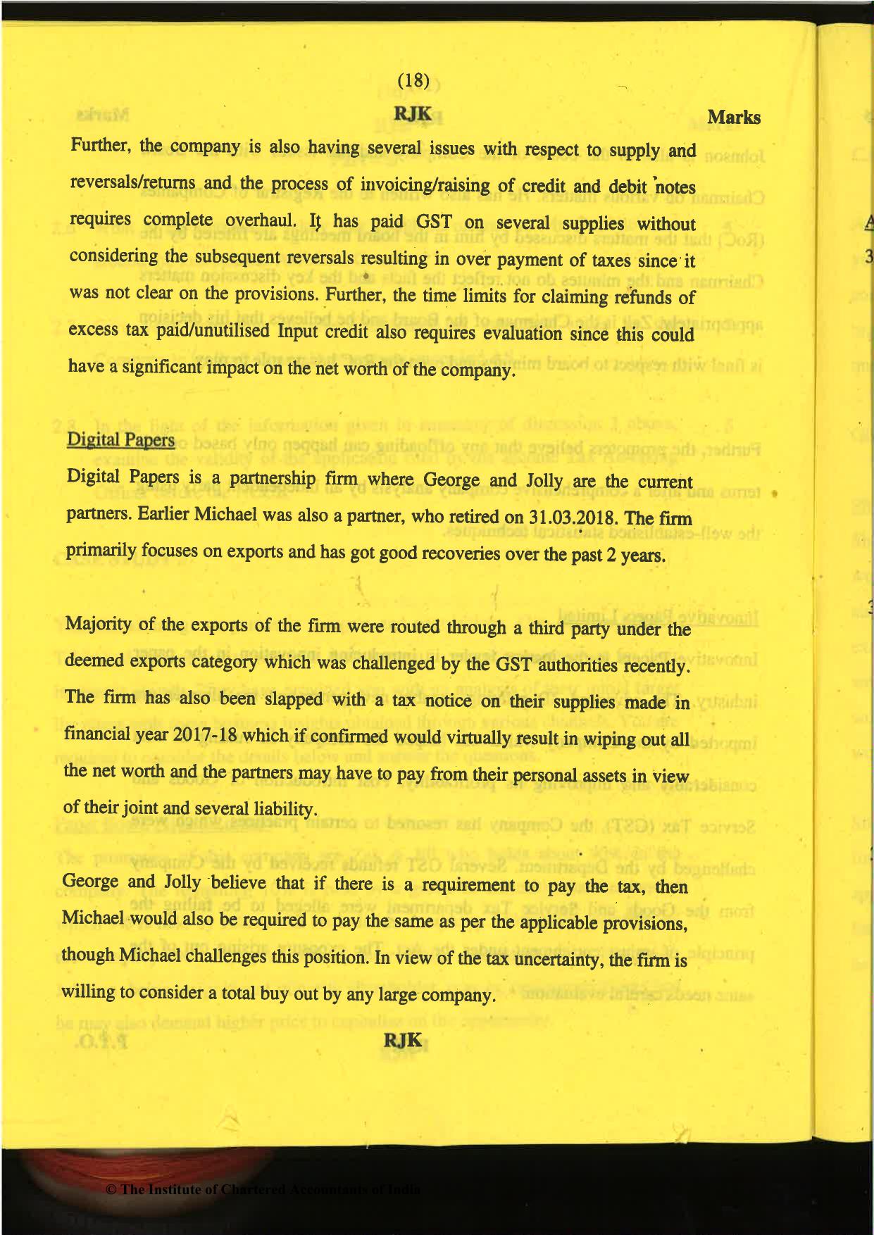 CA Final Nov 2019 Question Paper -Paper 6F – Multidisciplinary Case Study - Page 18