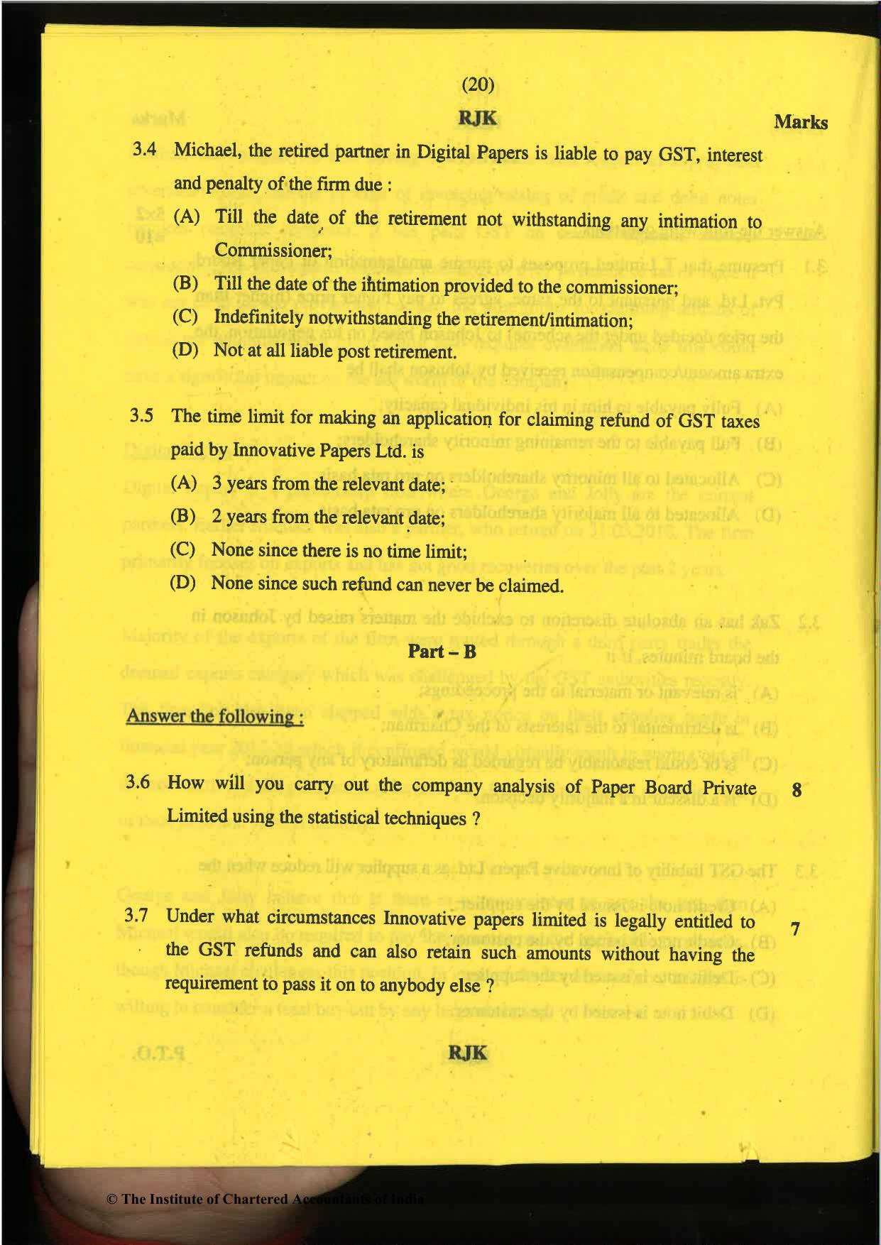 CA Final Nov 2019 Question Paper -Paper 6F – Multidisciplinary Case Study - Page 20
