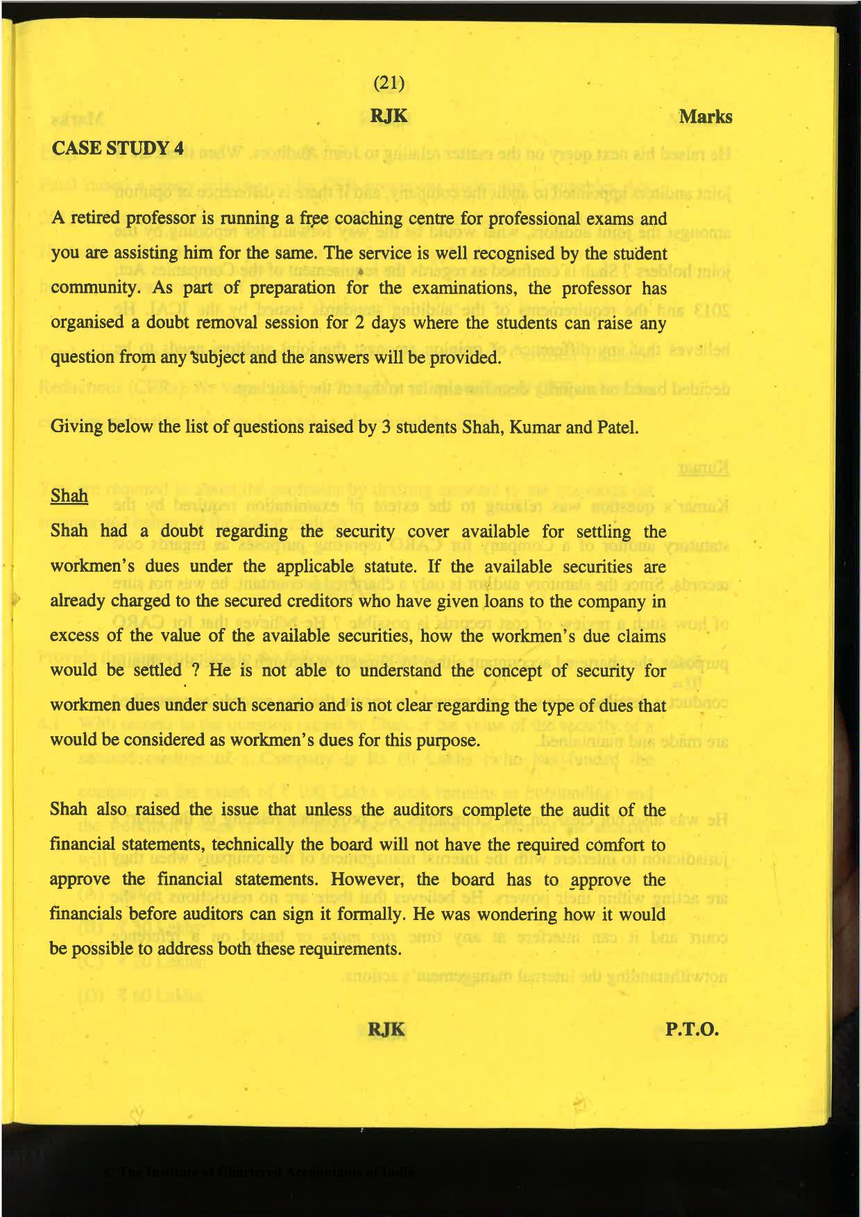 CA Final Nov 2019 Question Paper -Paper 6F – Multidisciplinary Case Study - Page 21