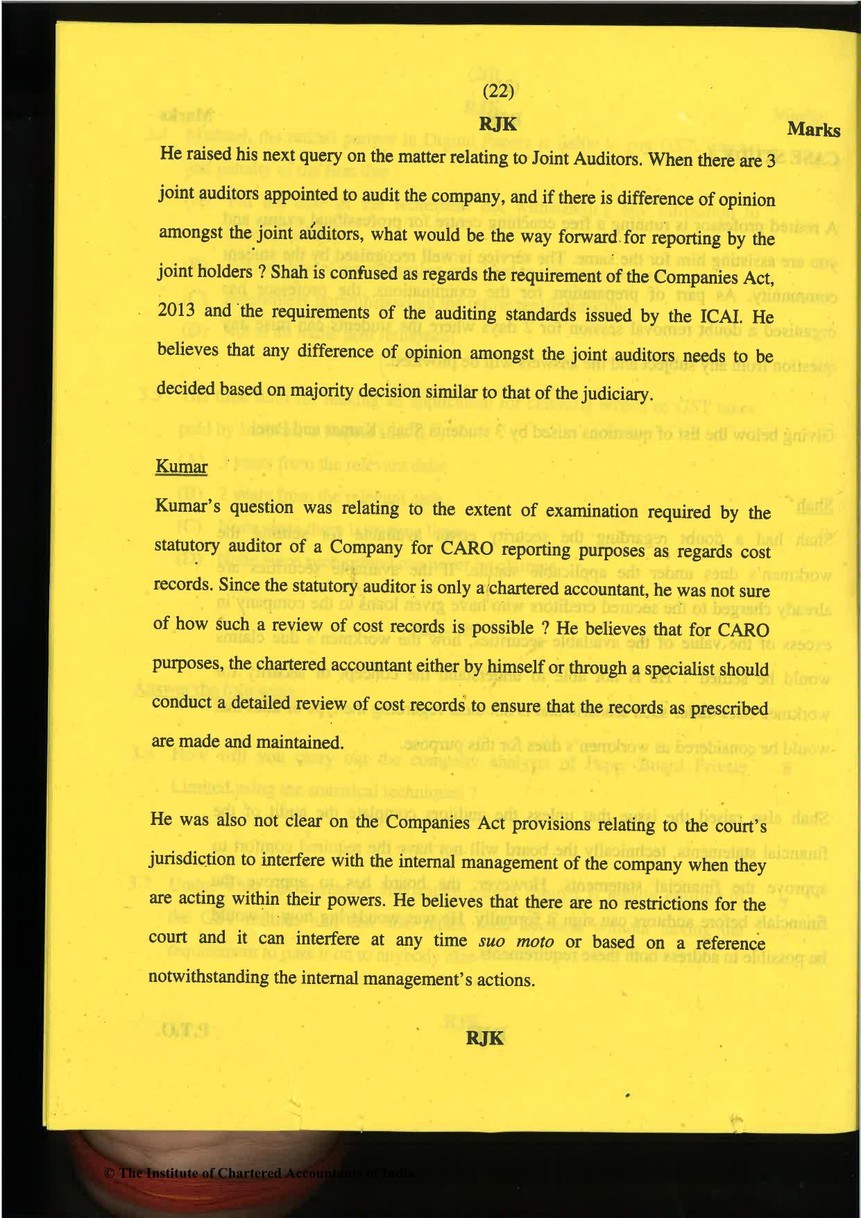CA Final Nov 2019 Question Paper -Paper 6F – Multidisciplinary Case Study - Page 22