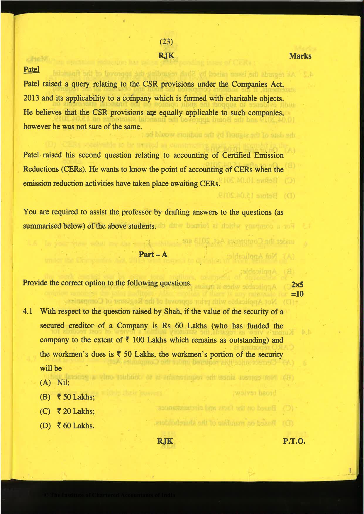 CA Final Nov 2019 Question Paper -Paper 6F – Multidisciplinary Case Study - Page 23