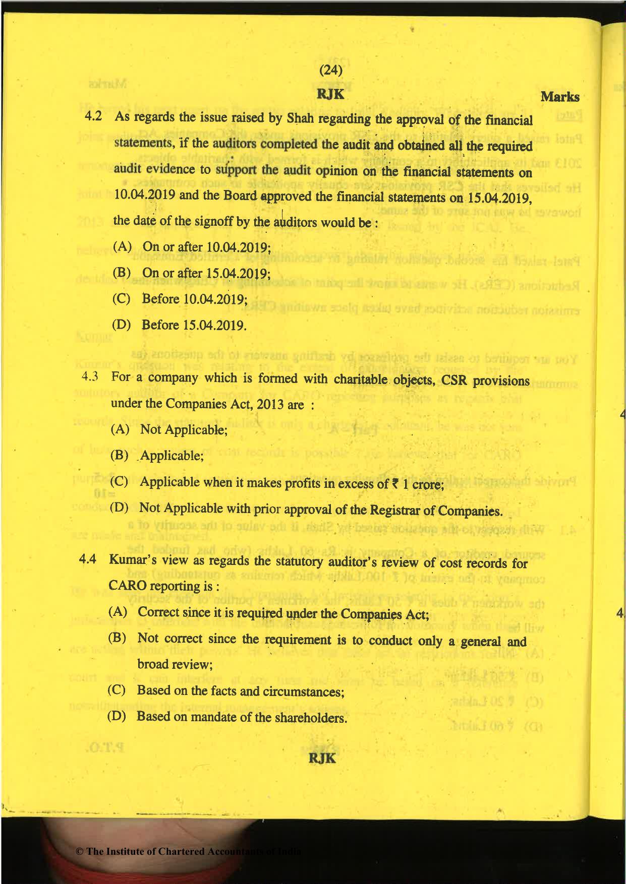 CA Final Nov 2019 Question Paper -Paper 6F – Multidisciplinary Case Study - Page 24