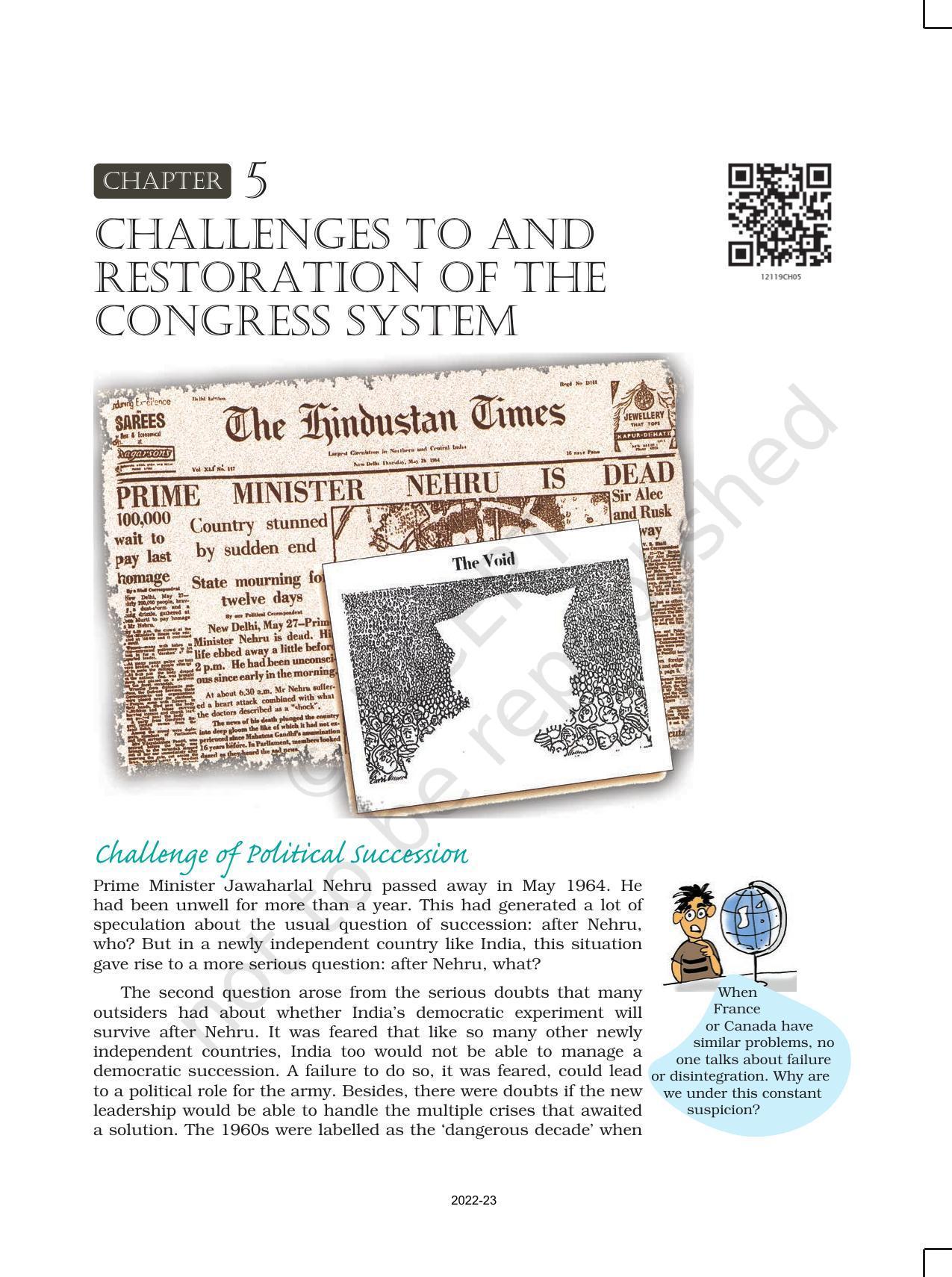 NCERT Book for Class 12 Political Science (Politics In India Since Independence) Chapter 5 Challenges to And Restoration of The Congress System - Page 2