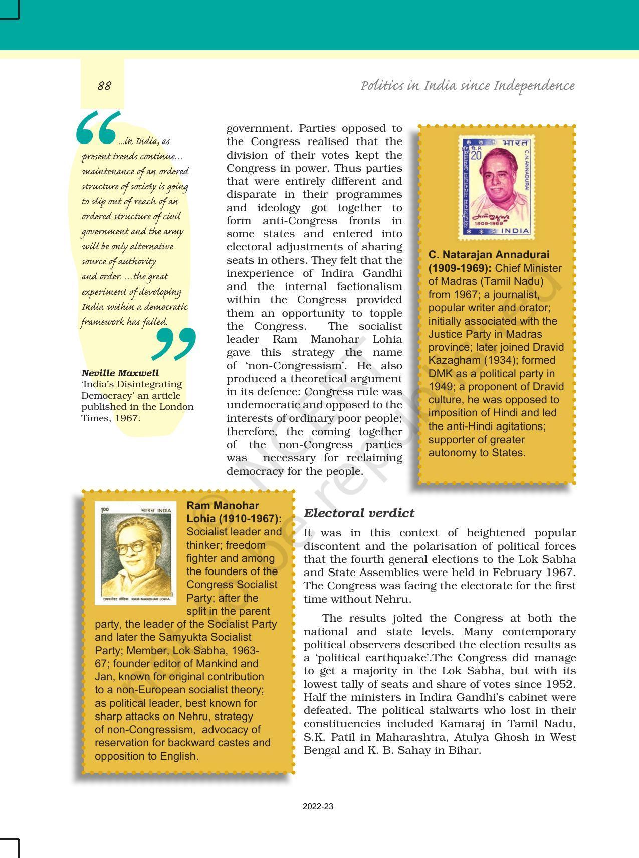 NCERT Book for Class 12 Political Science (Politics In India Since Independence) Chapter 5 Challenges to And Restoration of The Congress System - Page 7