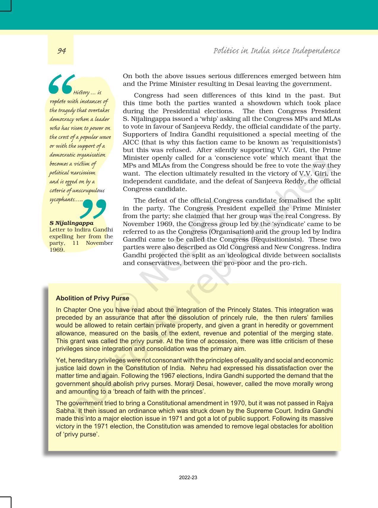 NCERT Book for Class 12 Political Science (Politics In India Since Independence) Chapter 5 Challenges to And Restoration of The Congress System - Page 13