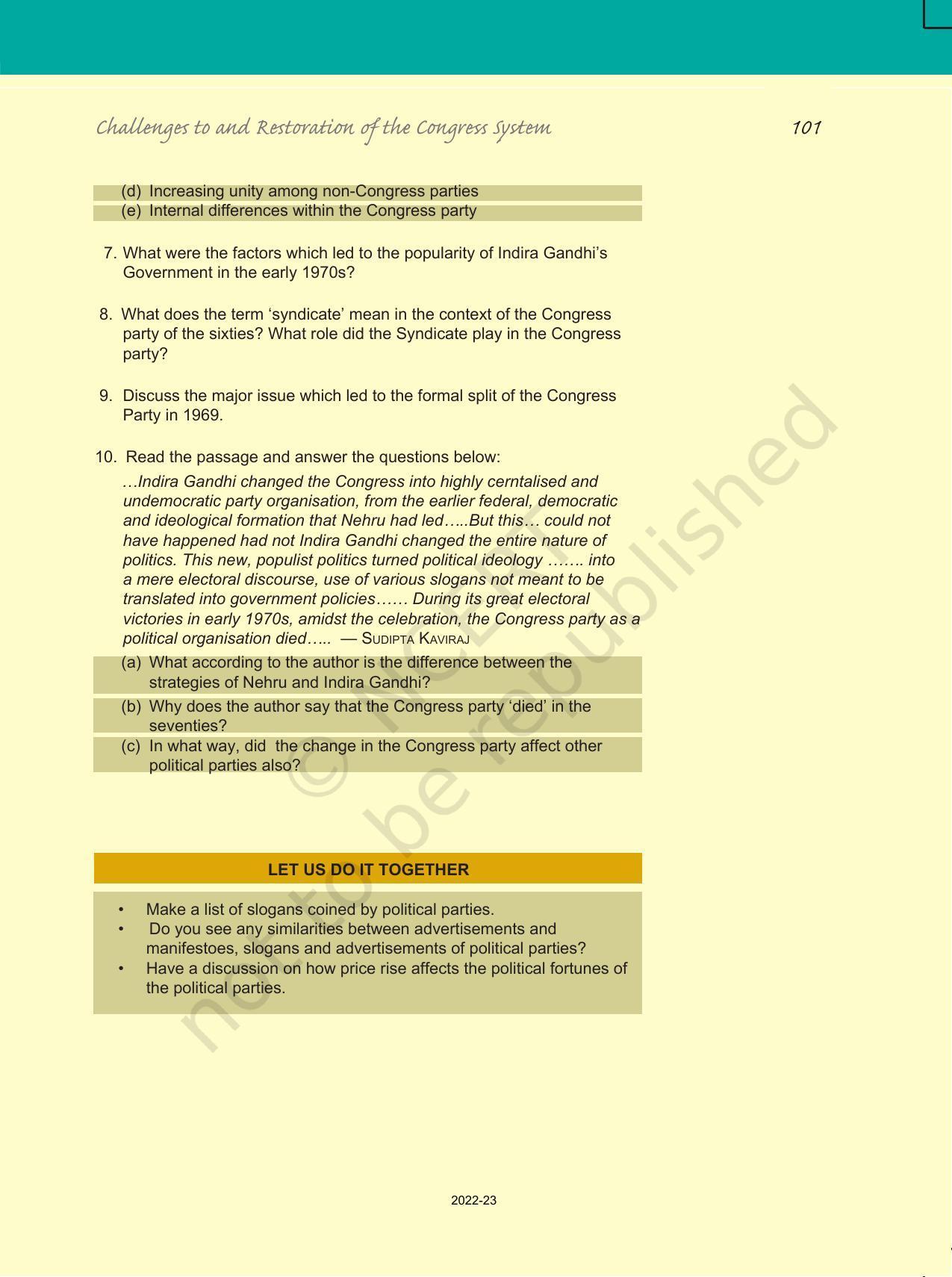 NCERT Book for Class 12 Political Science (Politics In India Since Independence) Chapter 5 Challenges to And Restoration of The Congress System - Page 20