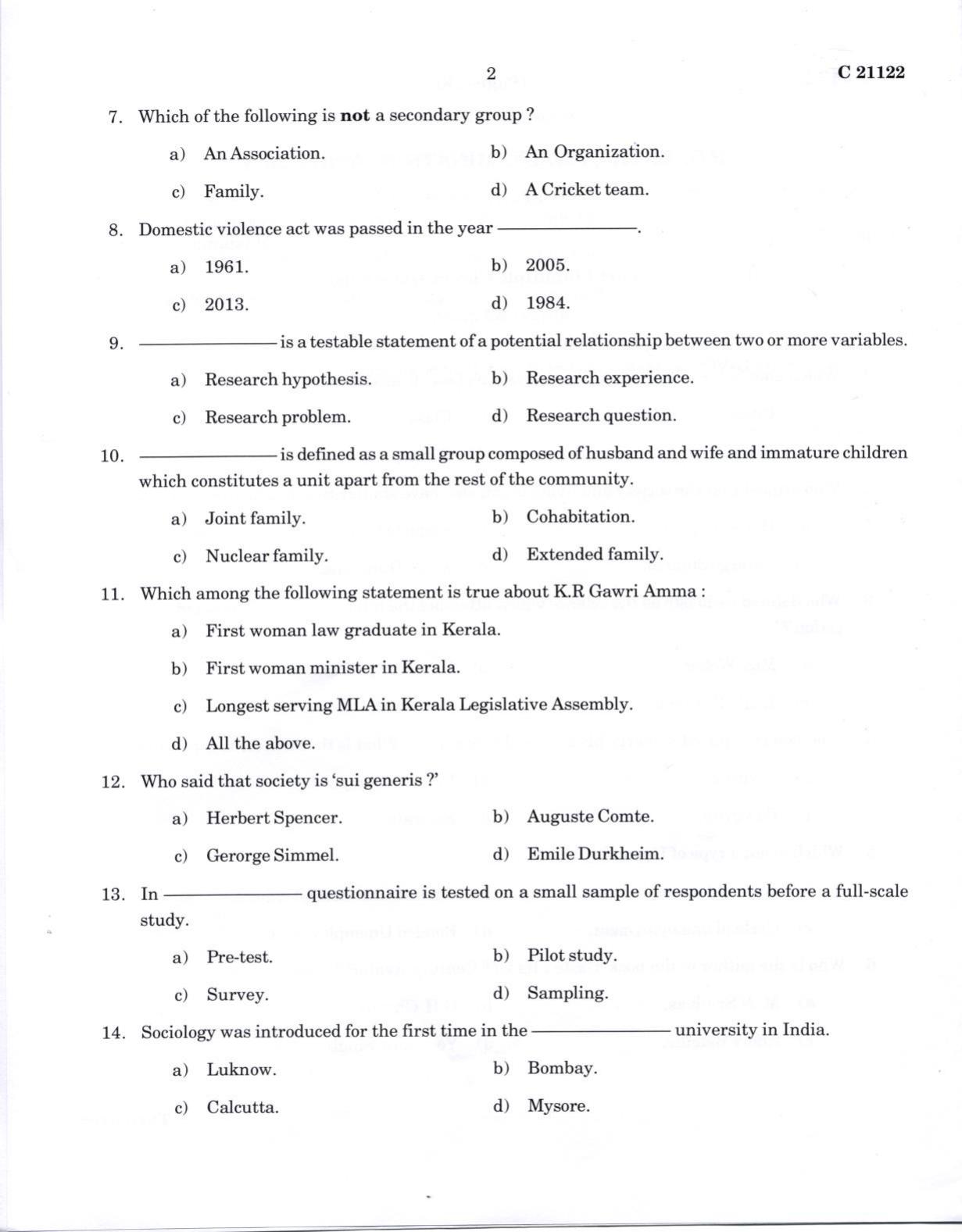 CUCAT 2022 M.A Sociology Question Paper - Page 2
