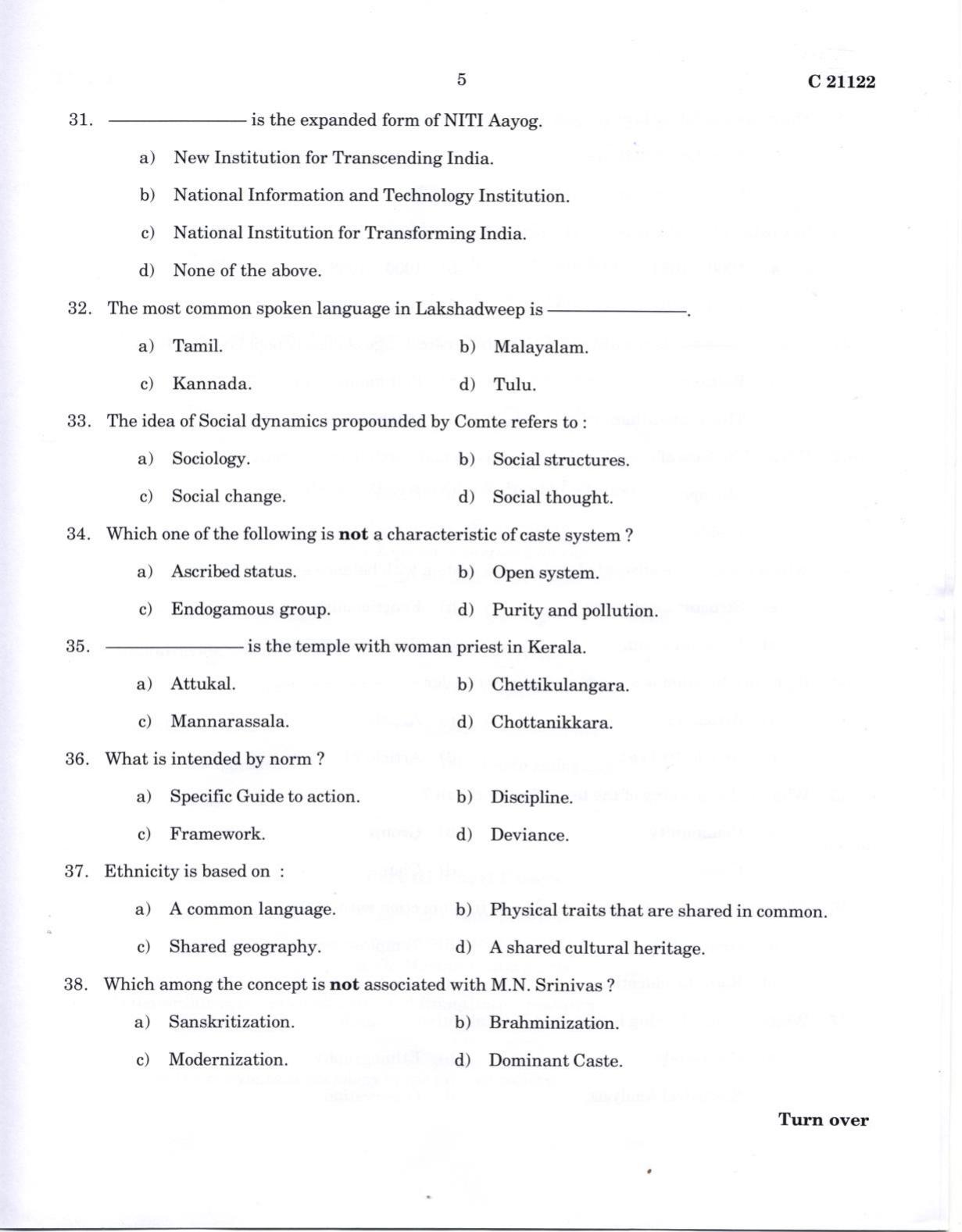CUCAT 2022 M.A Sociology Question Paper - Page 5