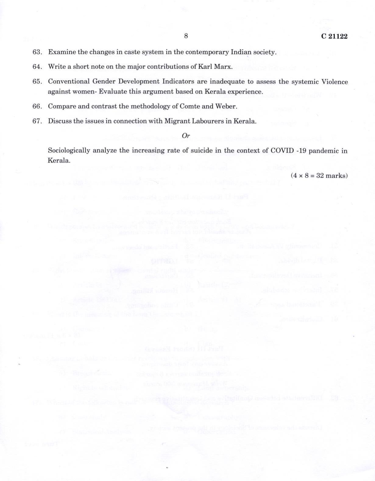 CUCAT 2022 M.A Sociology Question Paper - Page 8