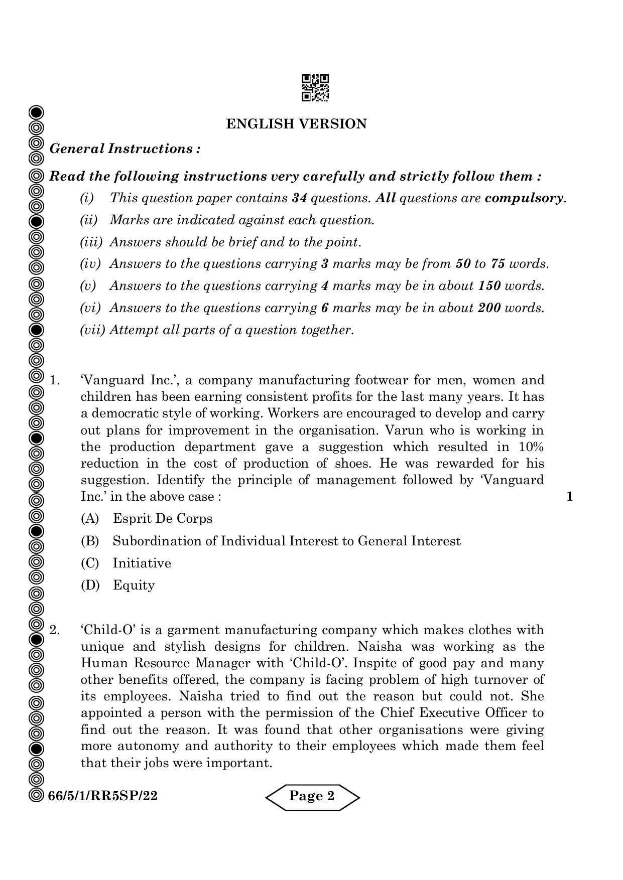 CBSE Class 12 5-1 Bussiness Studies 2024 Question Paper - Page 2