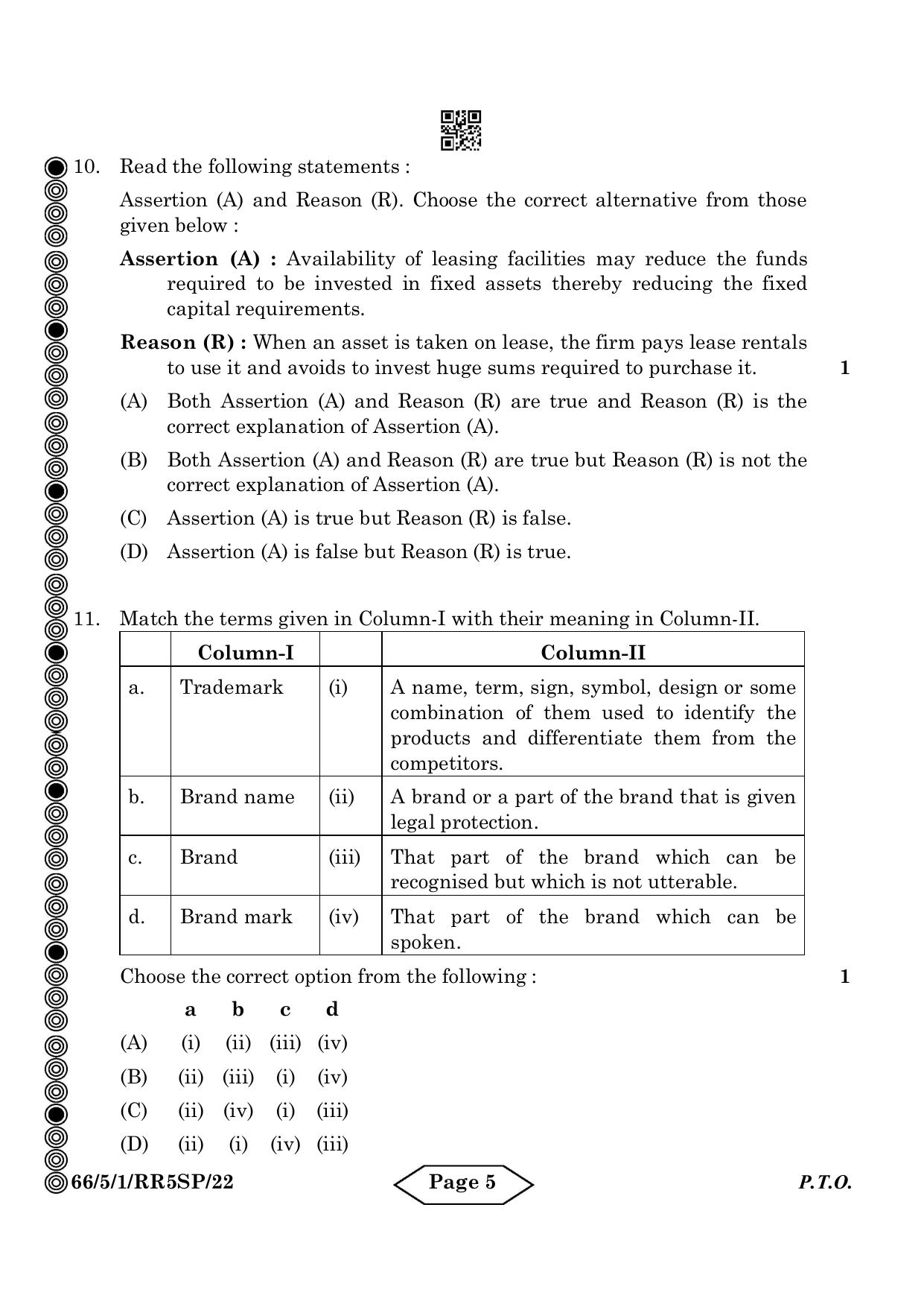 CBSE Class 12 5-1 Bussiness Studies 2024 Question Paper - Page 5