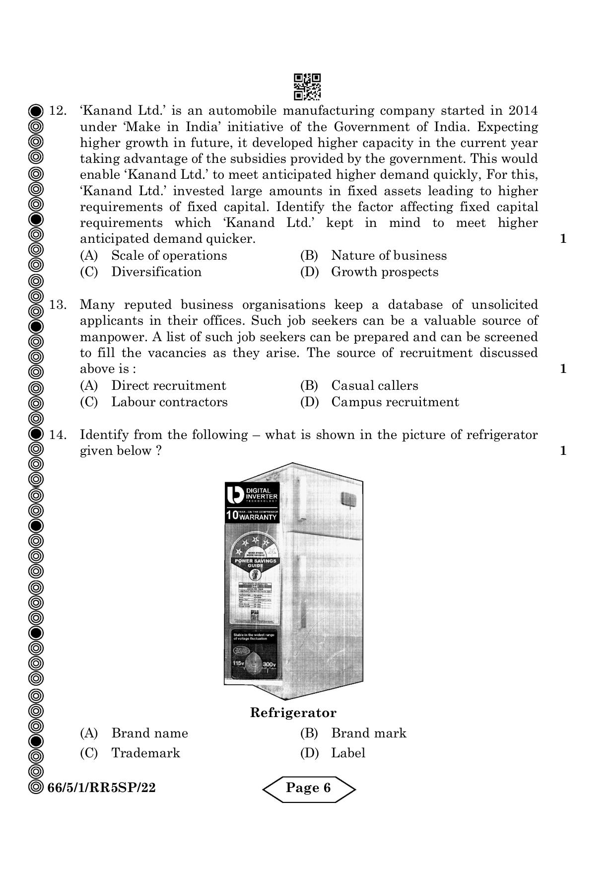 CBSE Class 12 5-1 Bussiness Studies 2024 Question Paper - Page 6