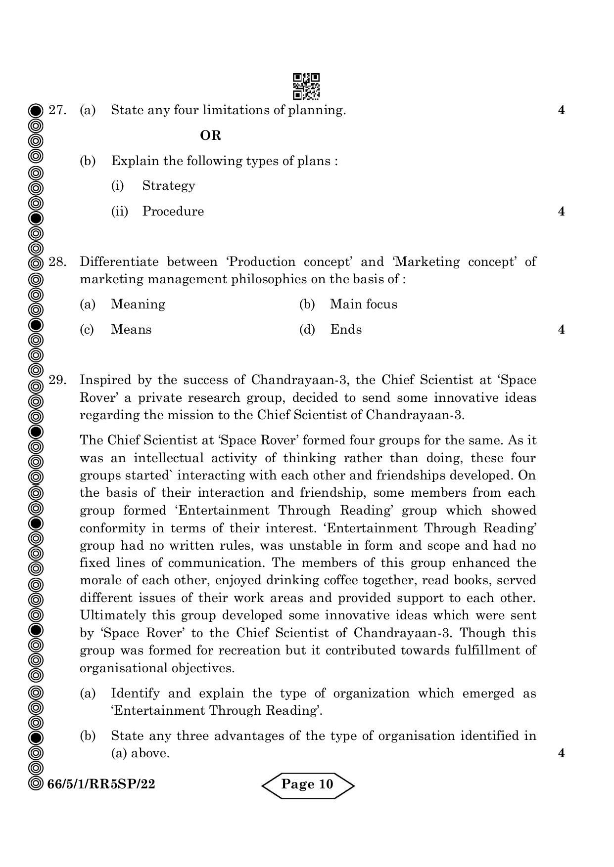 CBSE Class 12 5-1 Bussiness Studies 2024 Question Paper - Page 10