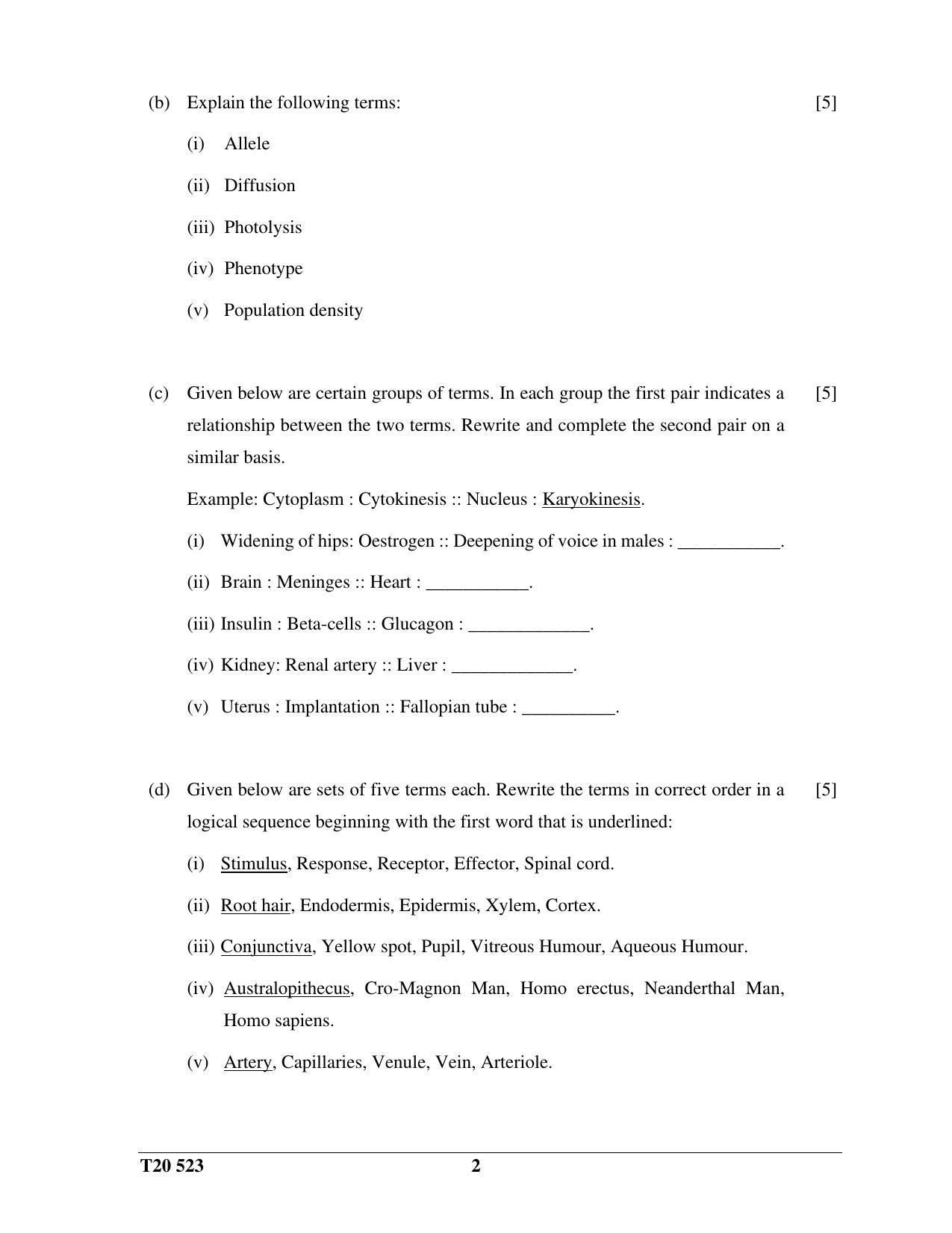 ICSE Class 10 Science Paper 3 (Biology) 2020 Question Paper - Page 2