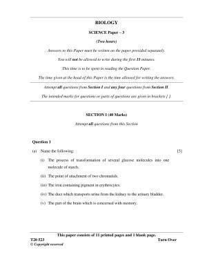 ICSE Class 10 Science Paper 3 (Biology) 2020 Question Paper