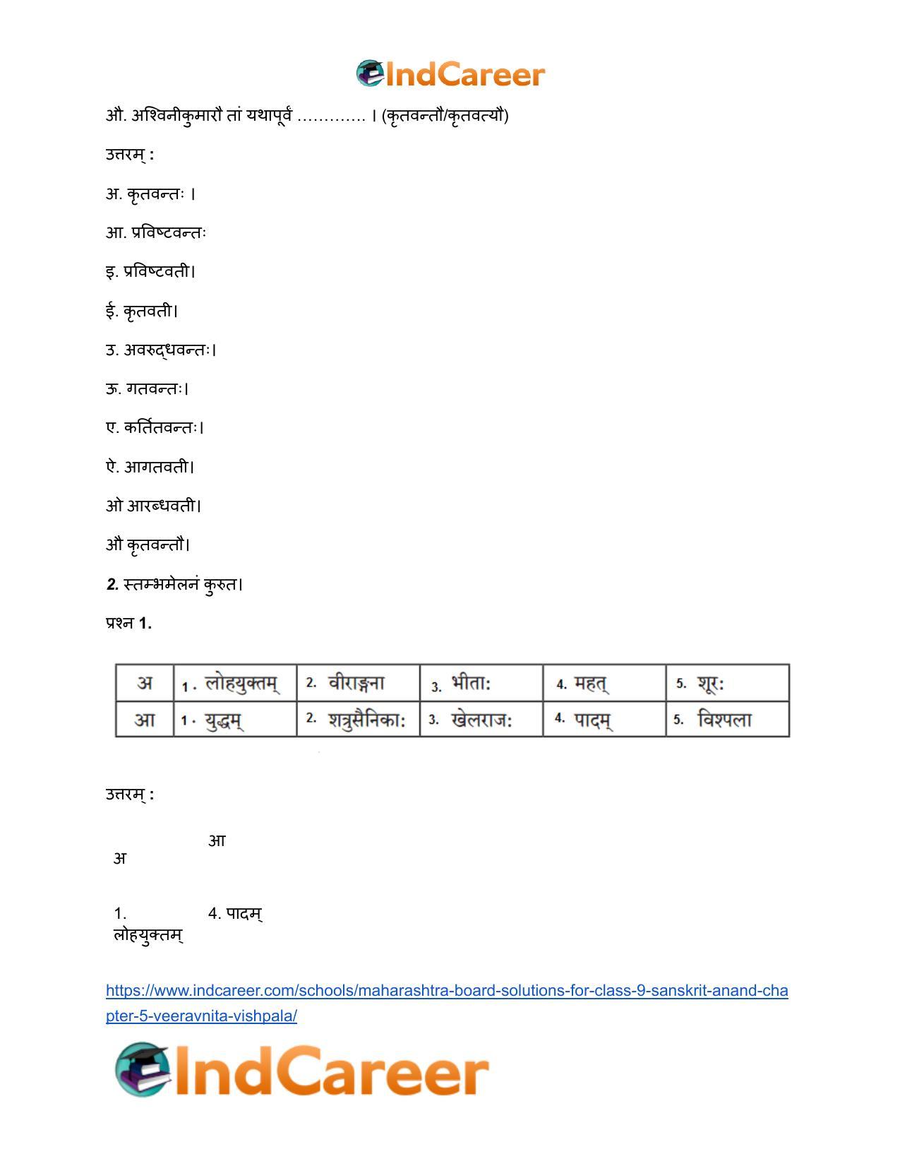 Maharashtra Board Solutions for Class 9- Sanskrit Anand: Chapter 5- वीरवनिता विश्पला - Page 3
