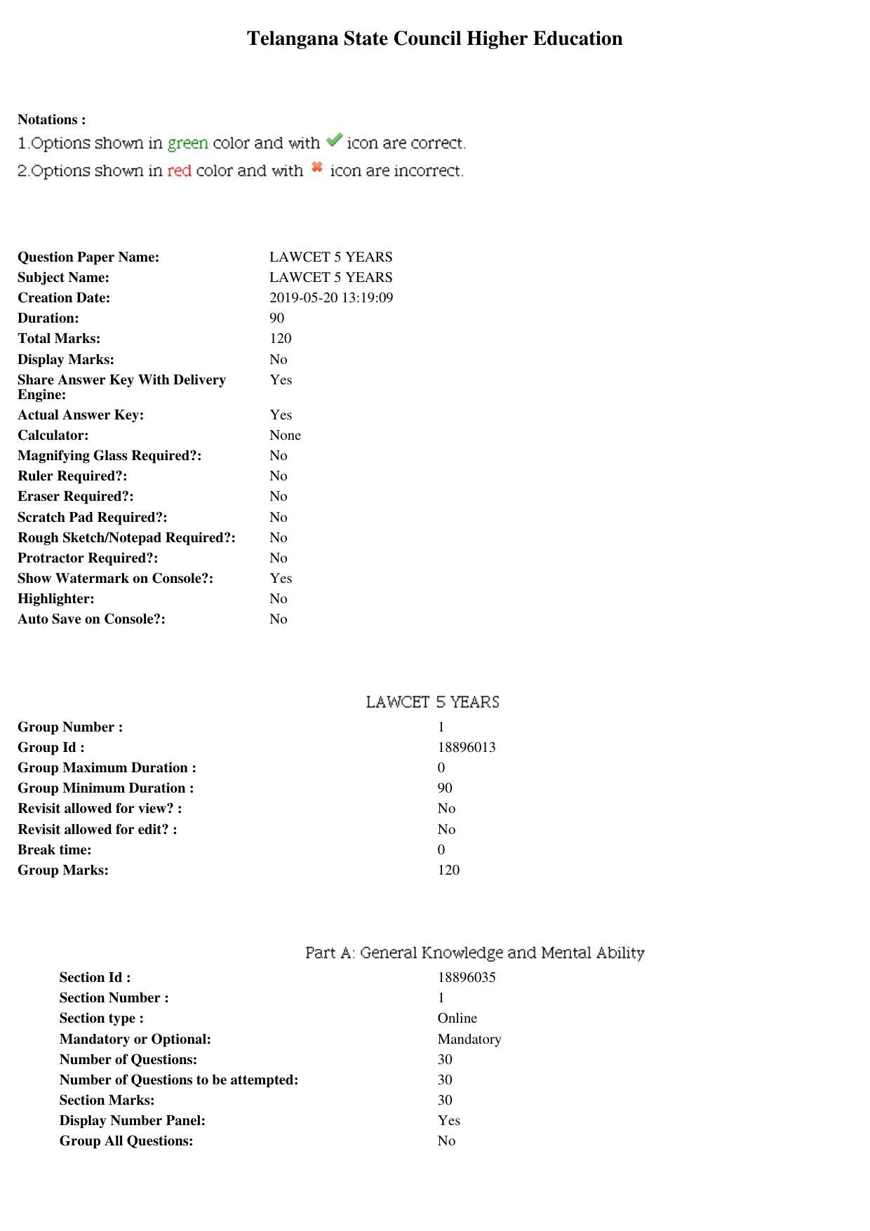 TS LAWCET 5 Year 2019 Question Paper with Answer Key - Page 1